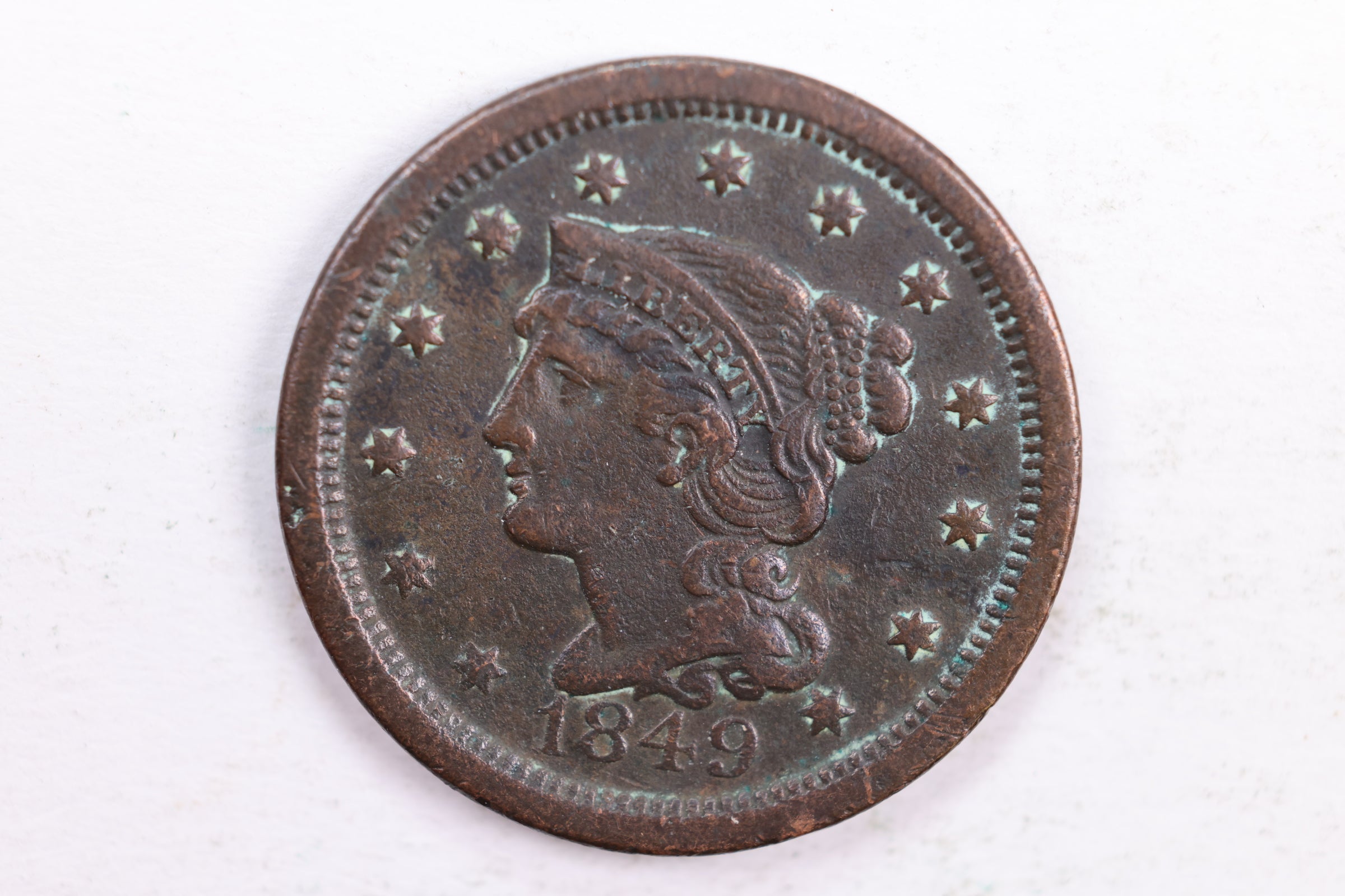 1849 Braided Hair Large Cent, Very Fine Circulated Coin, Store #CT0050