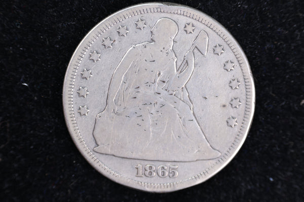 1865 Liberty Seated Silver Dollar, Last Year w No Motto. Store #23080409