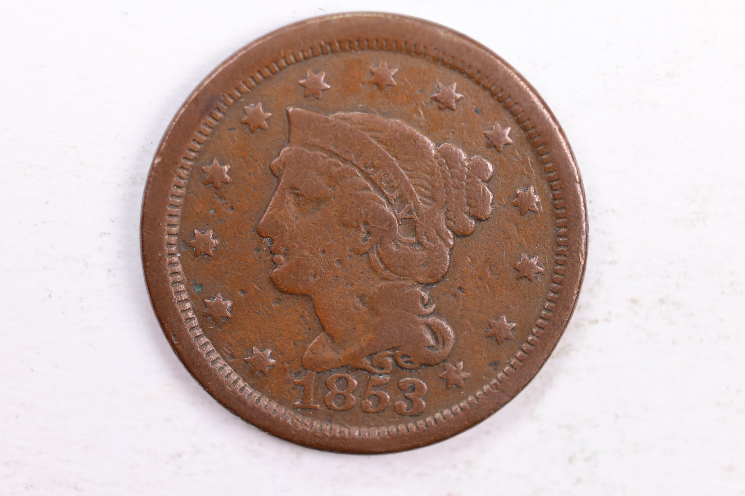 1853 Braided Hair Large Cent, Very Fine Circulated Coin, Store Sale #CT0144