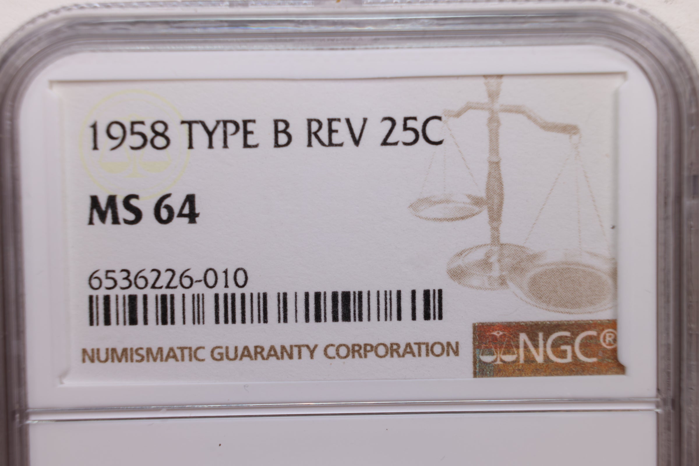 1958 Washington Silver Quarter., Type B Reverse, NGC MS64, STORE #GQR027.