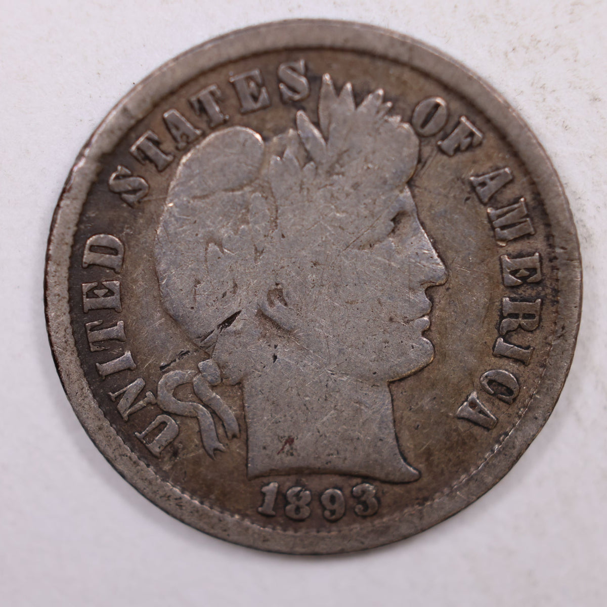 1893 Barber Silver Dime, Very Good Circulated Coin, Store #DE033.