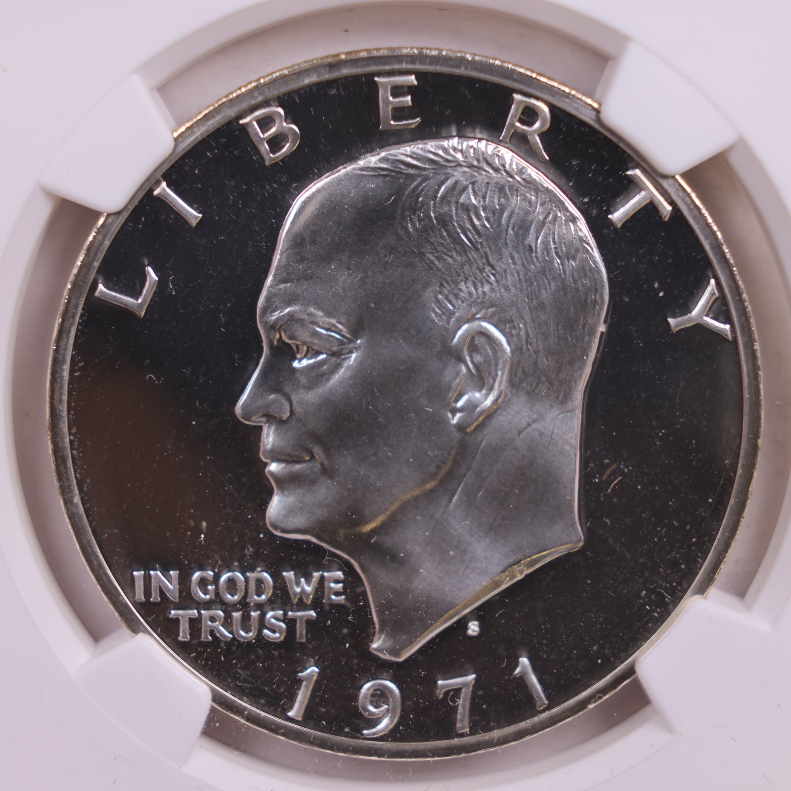 1971-S Eisenhower Silver Dollar, 'Peg Leg', NGC PF-69, Cameo, Store #GDR0233