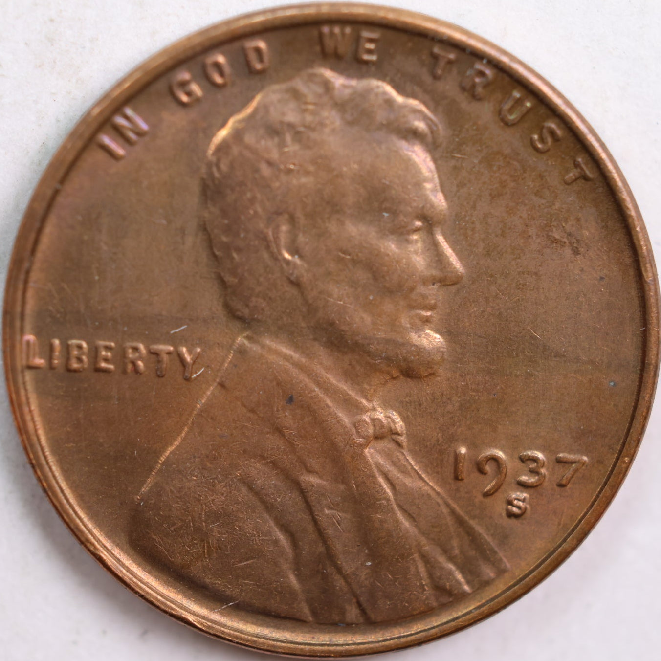 1937-S Lincoln Cent, Mint State RB Uncirculated Coin, Store #CT0895