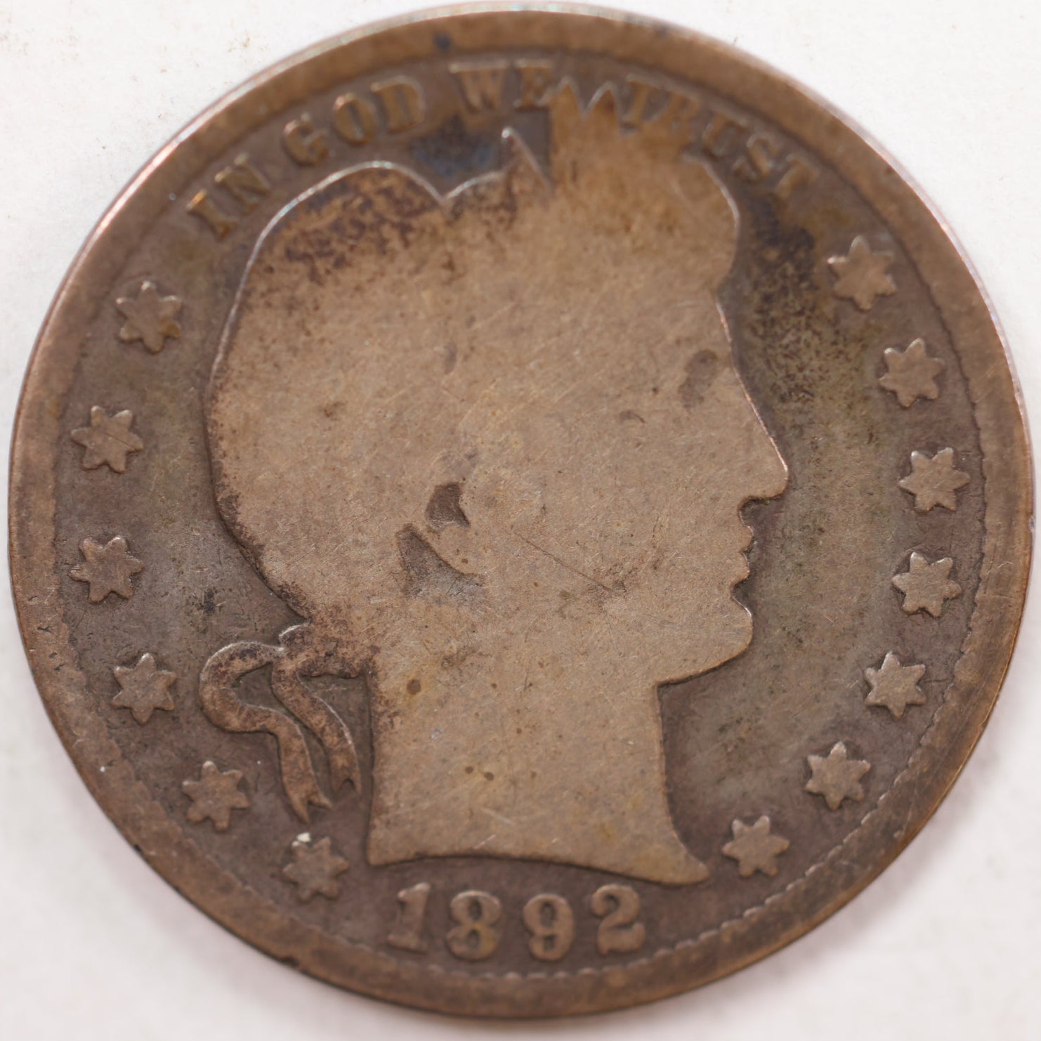 1892-S Barber Silver Quarter, Good Circulated Coin, Store #QR757