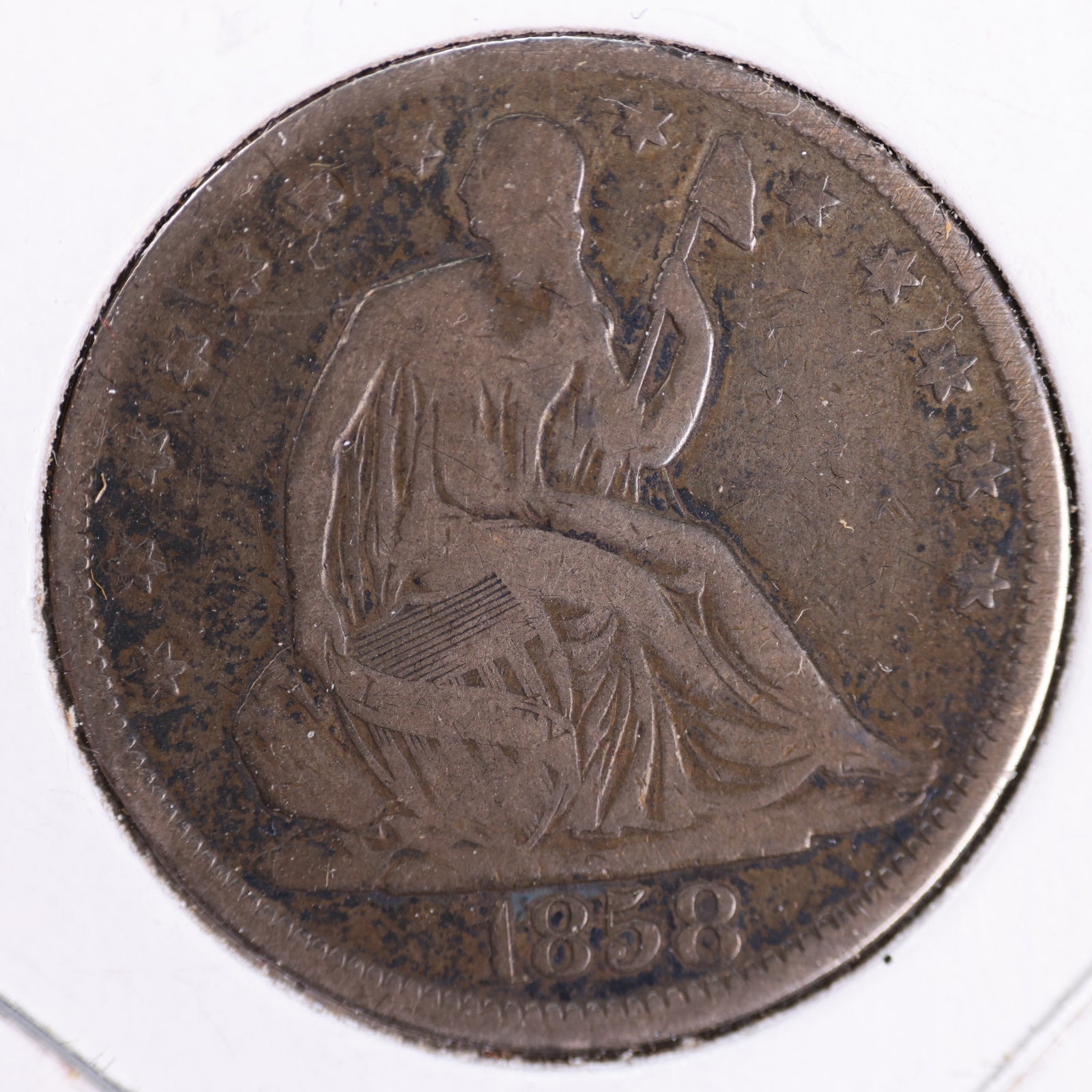 1858 Liberty Seated Half Dollar, Fine Circulated Coin, Store #HR0841 (23080923)
