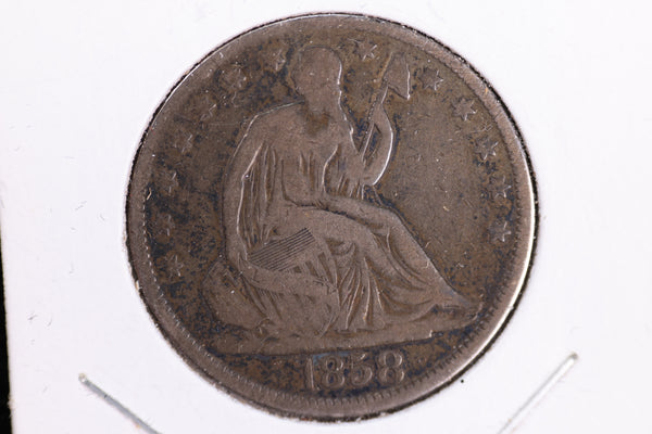 1858 Liberty Seated Half Dollar, Affordable Circulated Coin. Store Sale #23080923