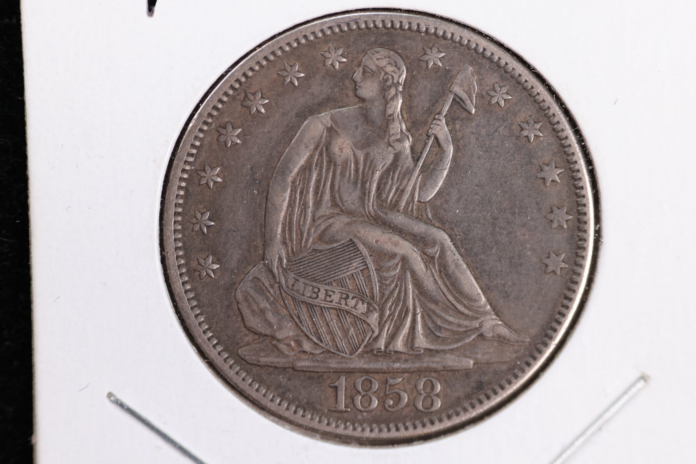 1858 Liberty Seated Half Dollar, Affordable Circulated Coin. Store Sale #23080927