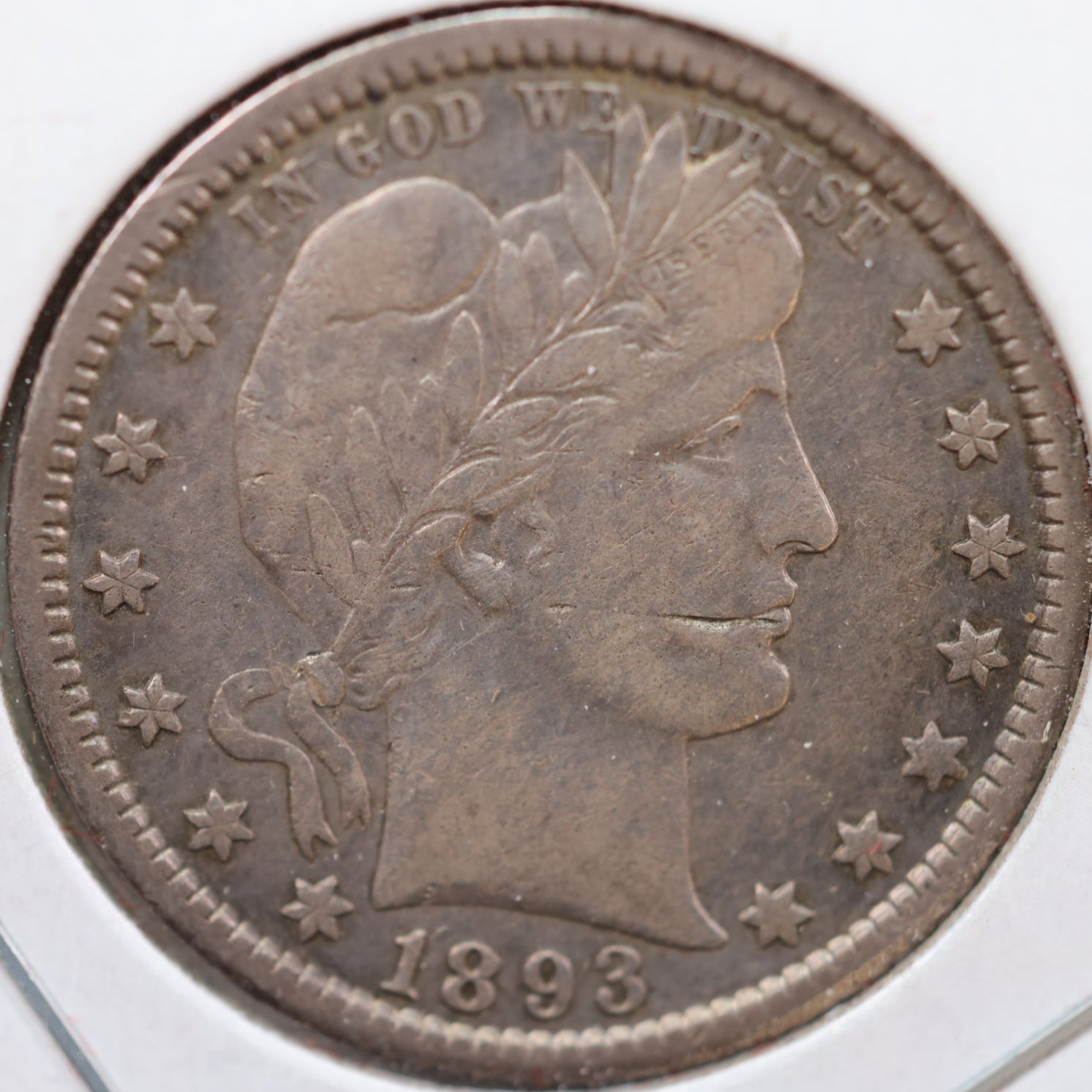 1893-O Barber Silver Quarter, Very Fine+ Circulated Coin, details, Store #QR763