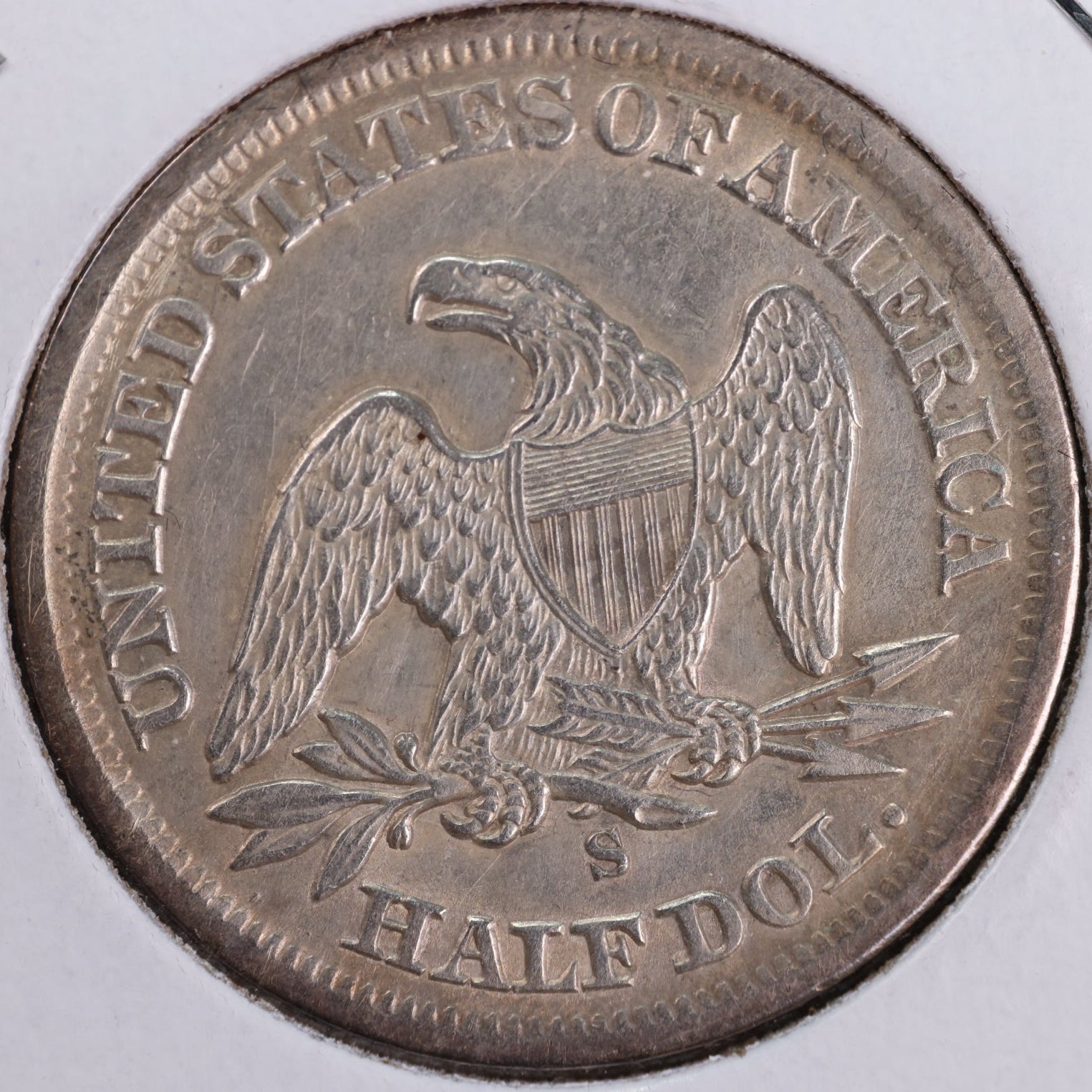 1861-S Liberty Seated Half Dollar, About Uncirculated Coin. Store #HR1972