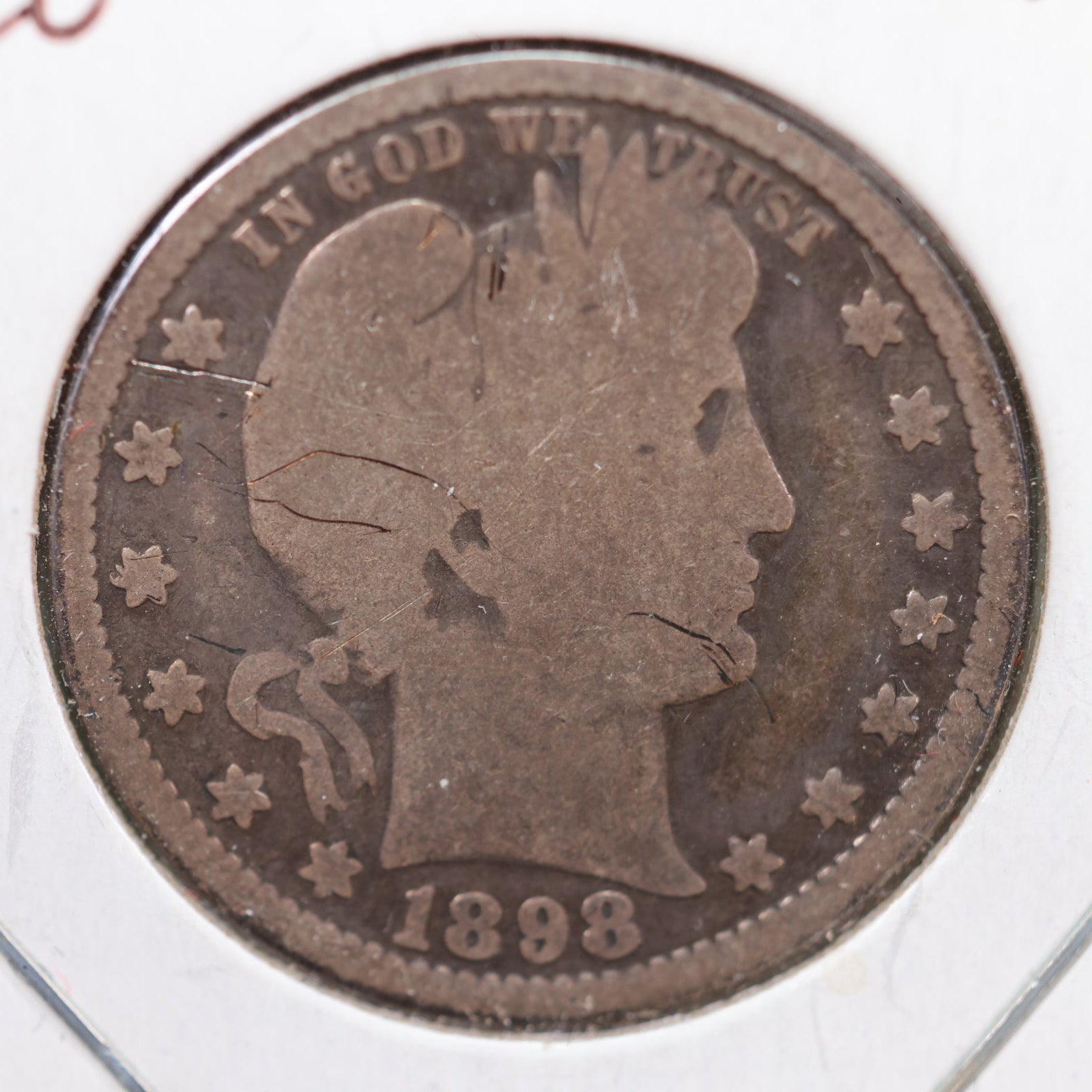 1898-O Barber Silver Quarter, Good Circulated Coin, Store #QR849