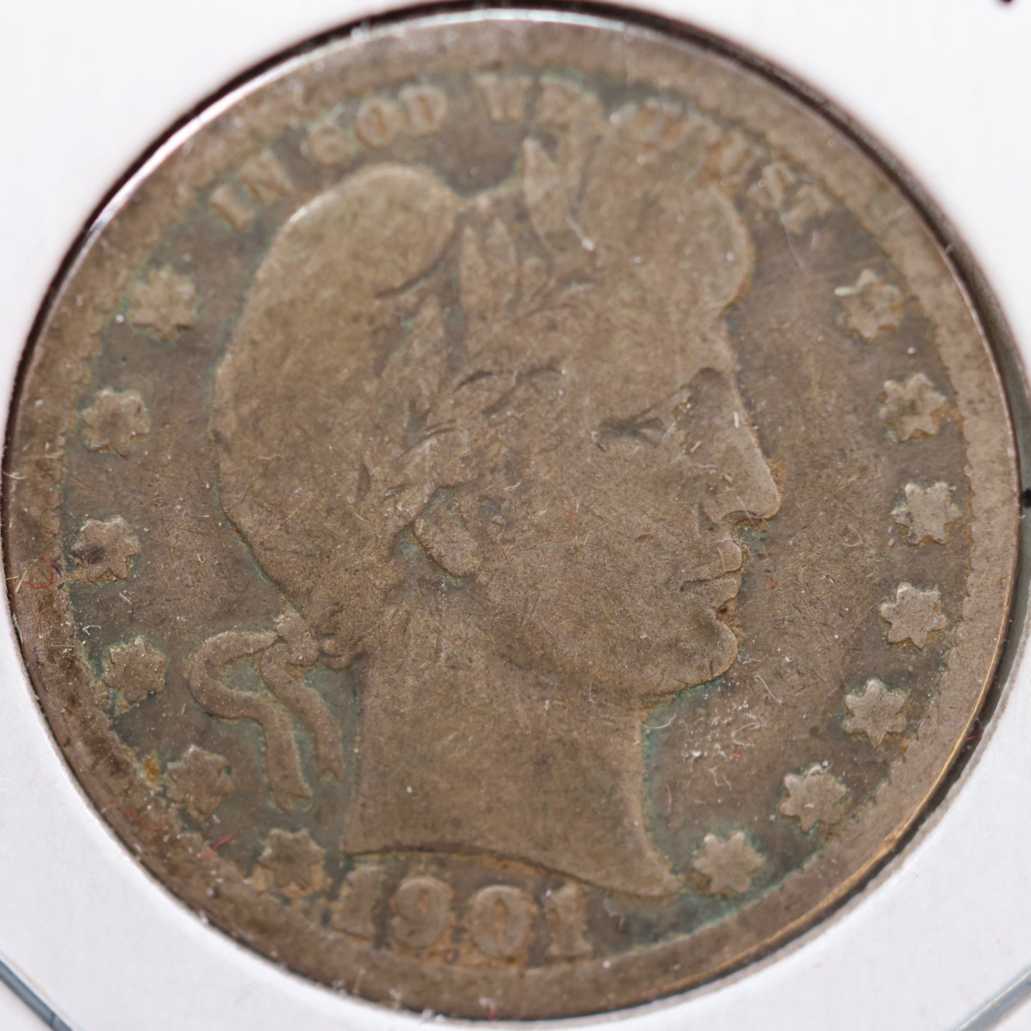 1901-O Barber Silver Quarter, Very Good Circulated Coin, Store #QR866
