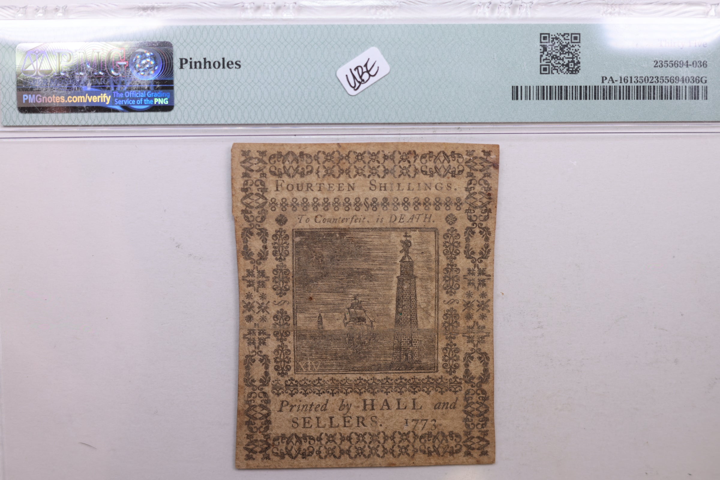 March 20, 1773. 14 Shillings. Pennsylvania Colonial Currency, PMG VF-35., #GCY0019.