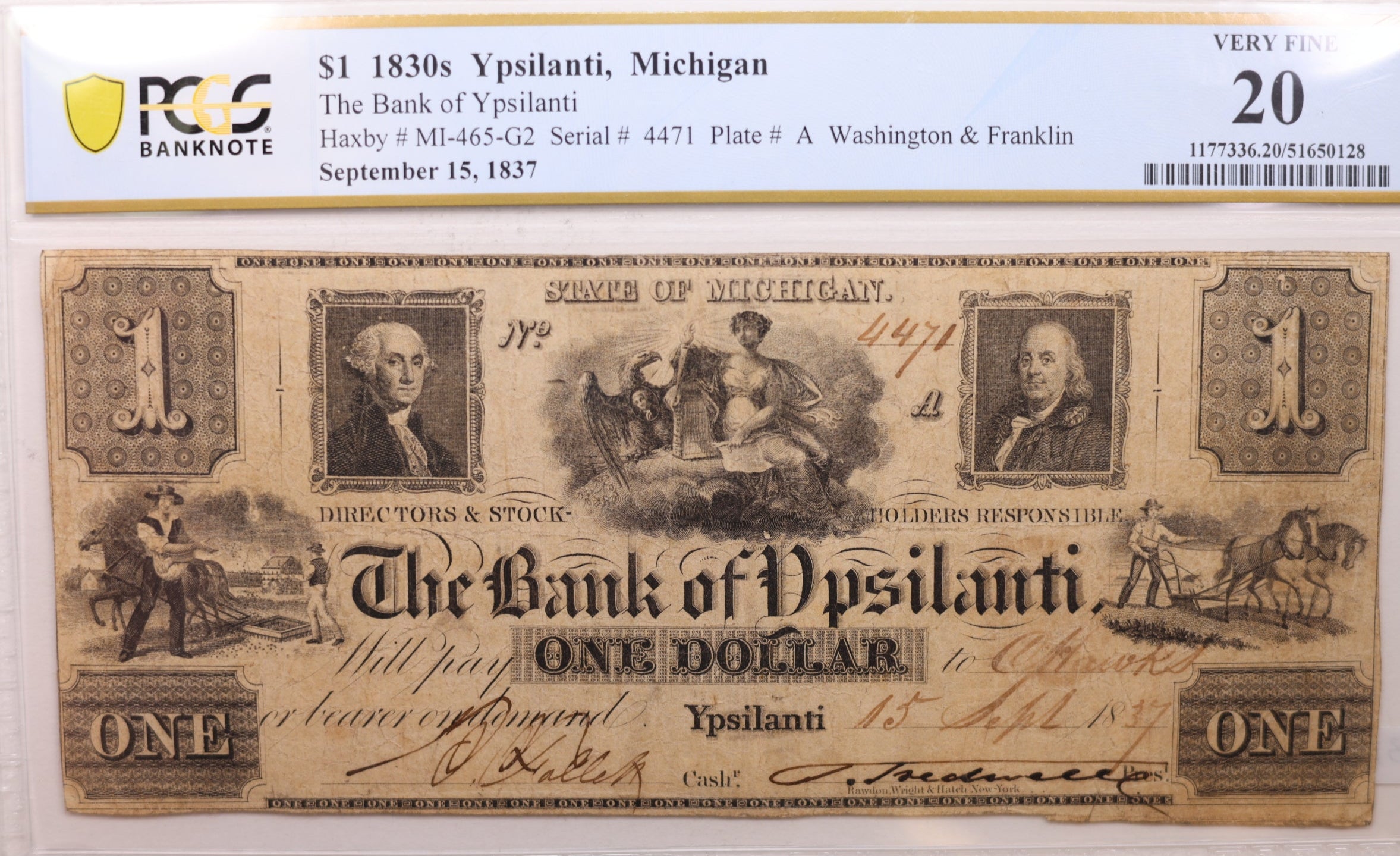 1837 $1, Ypsilanti, Michigan, Obsolete Note, PCGS VF-20., Store #GMI0101.