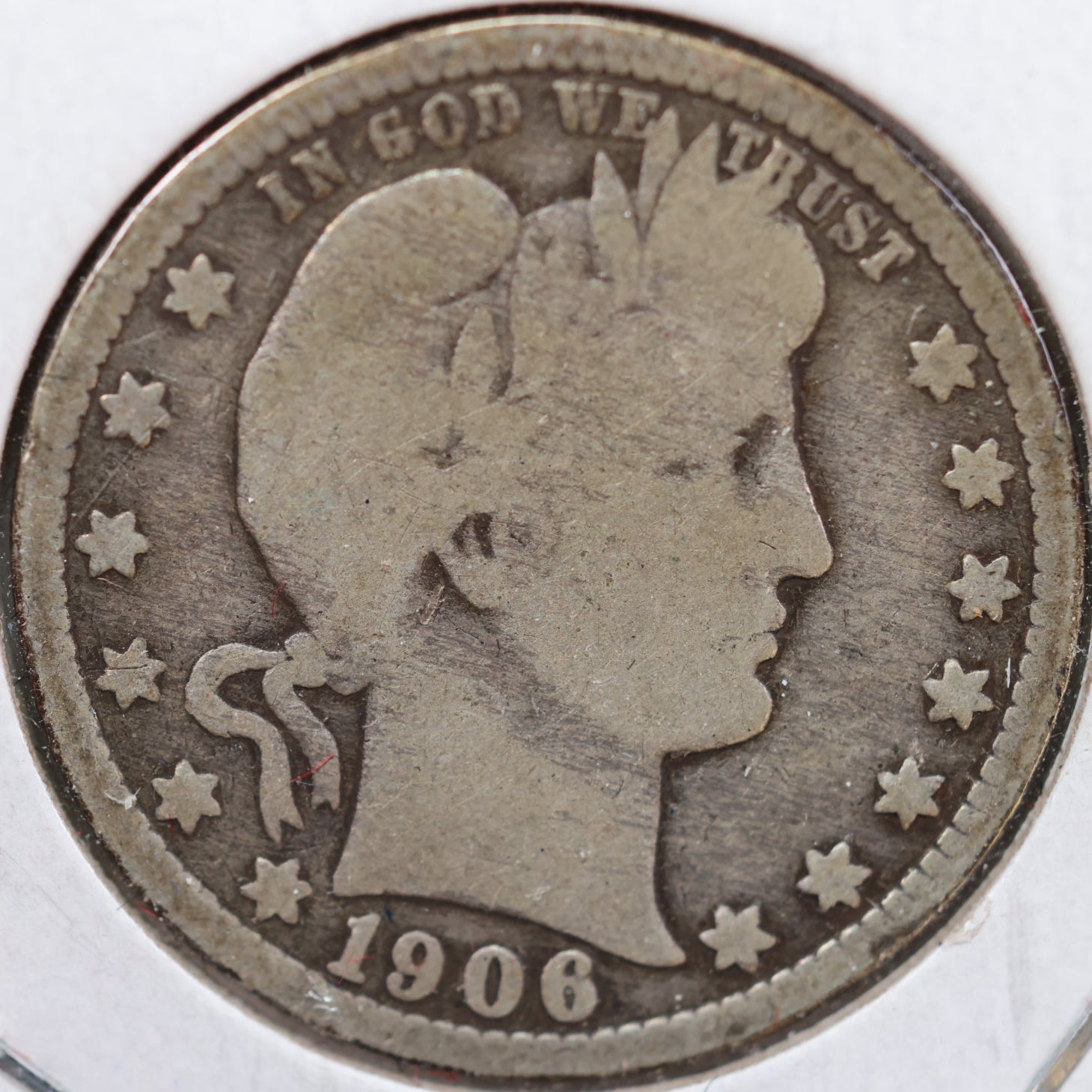 1906-O Barber Silver Quarter, Very Good Circulated Coin, Store #QR895