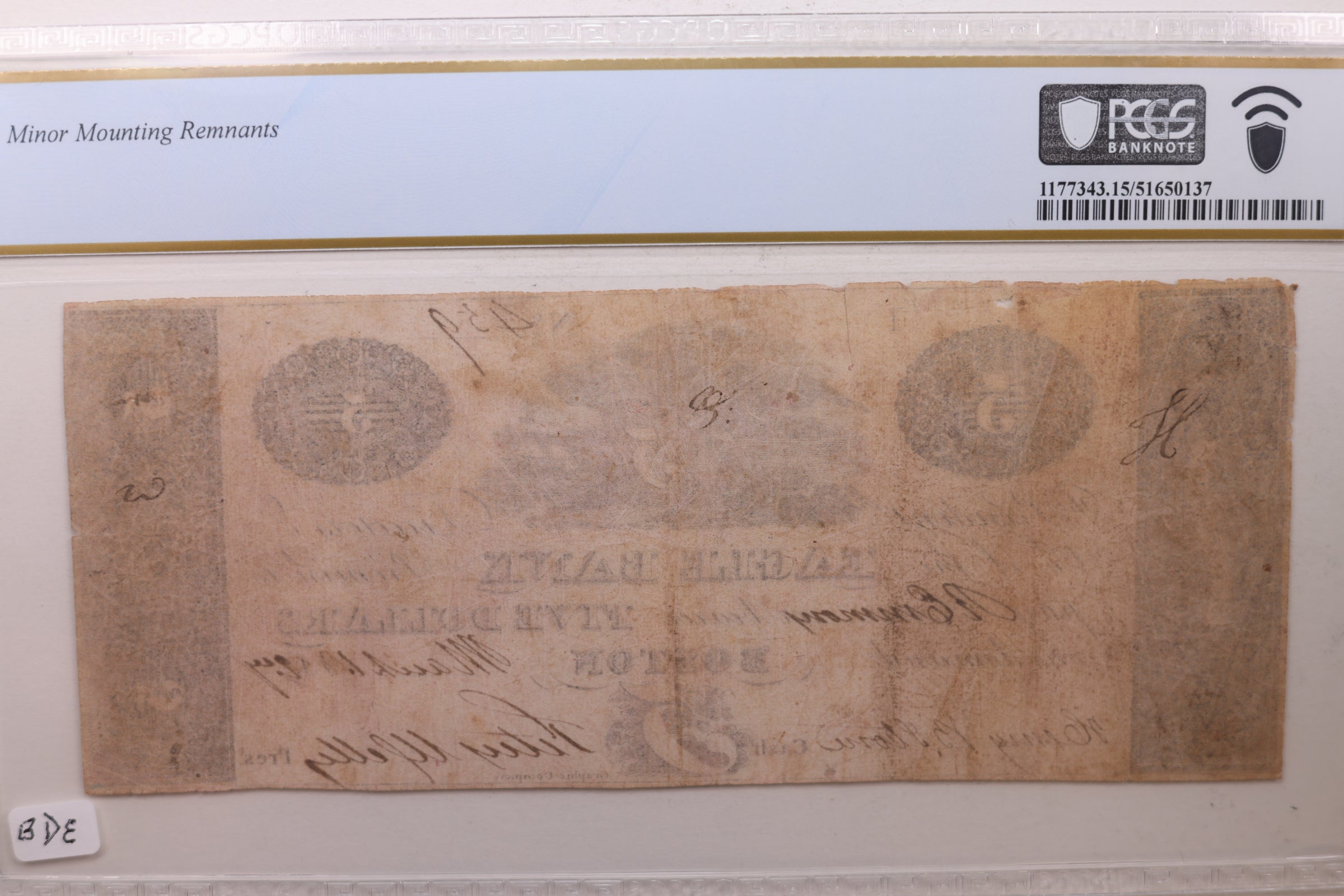 1827 $5, Boston, Massachusetts. Spurious Currency, PCGS Fine-15, Store #GMA014.