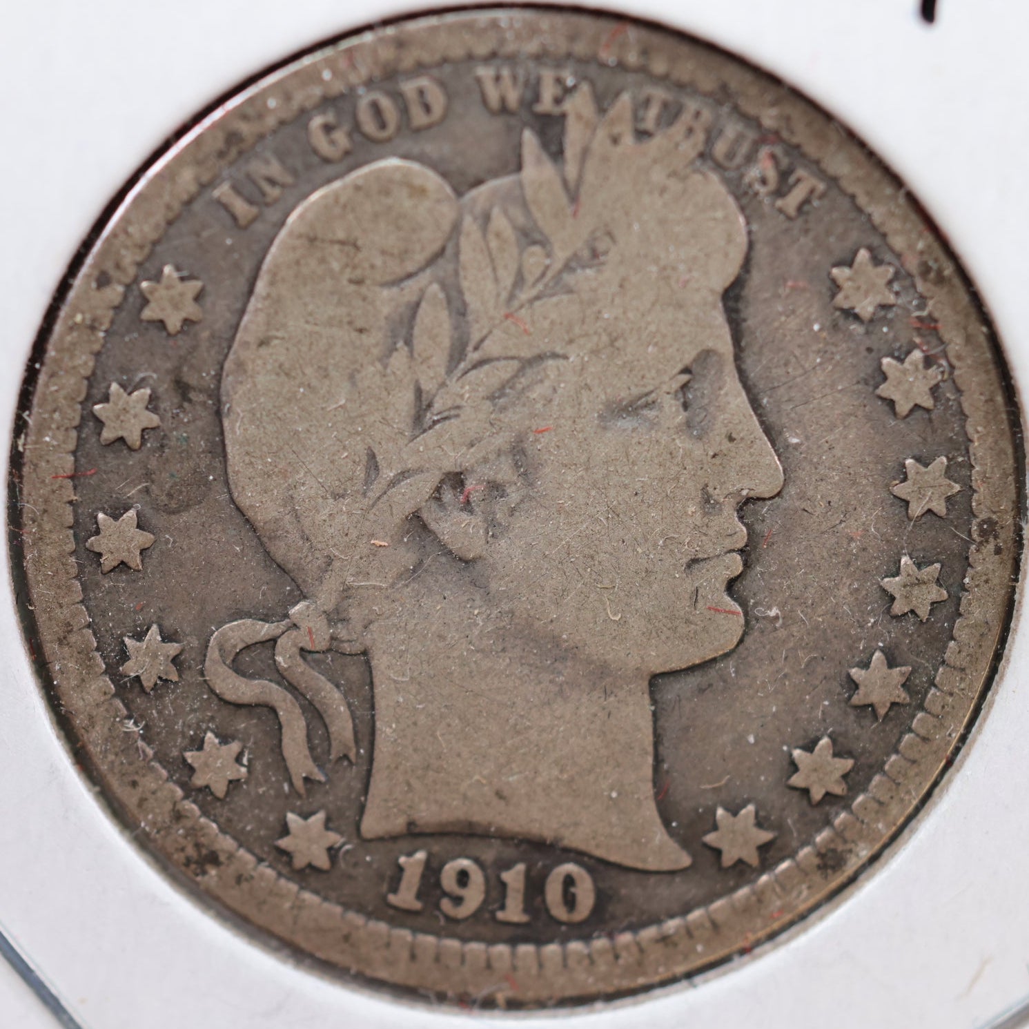 1910 Barber Silver Quarter, Very Good Circulated Coin, Store #QR919
