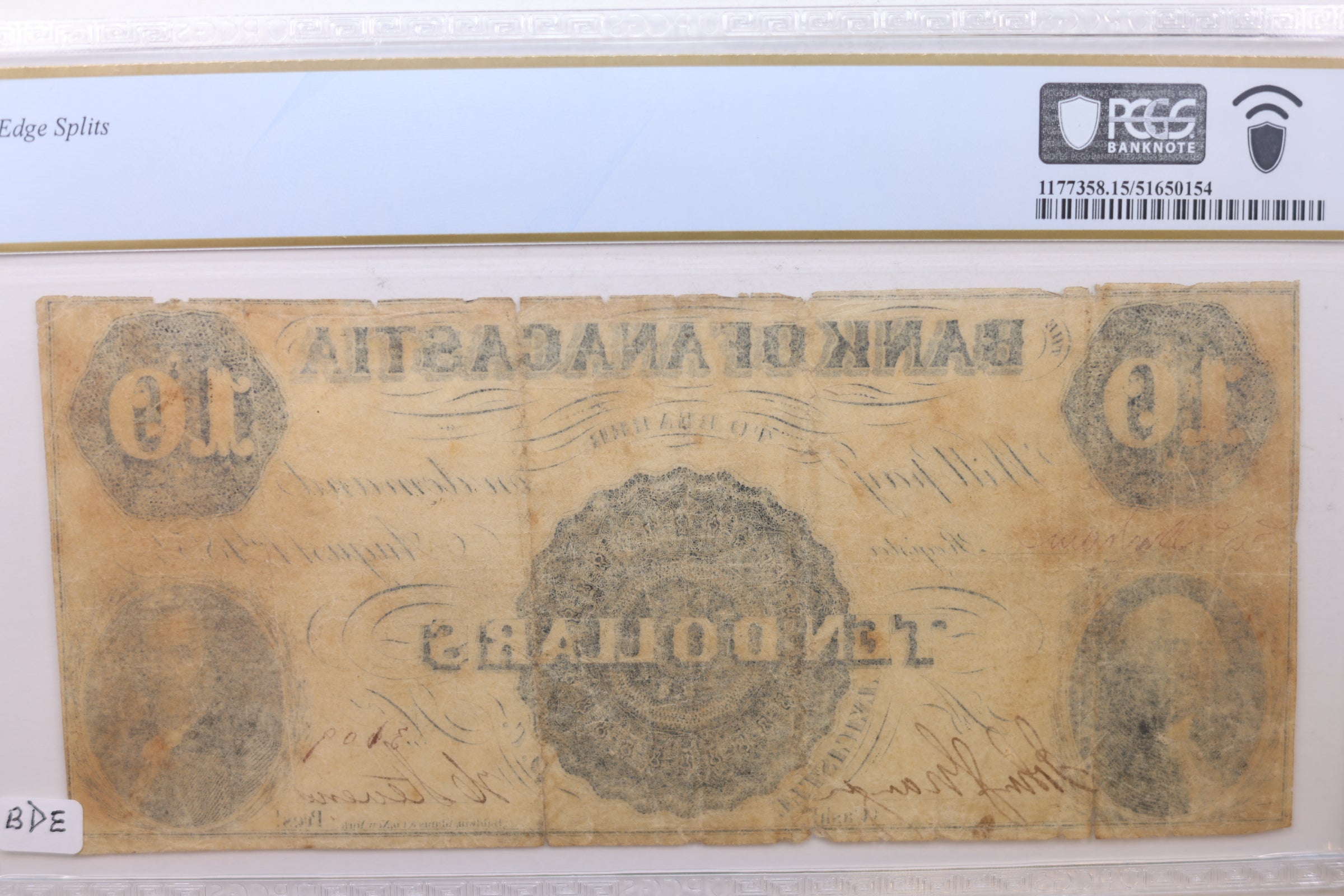 1854 $10 Bank of ANACASTIA, Washington, D.C. Obsolete, PCGS Fine-15., STORE #GDC019.