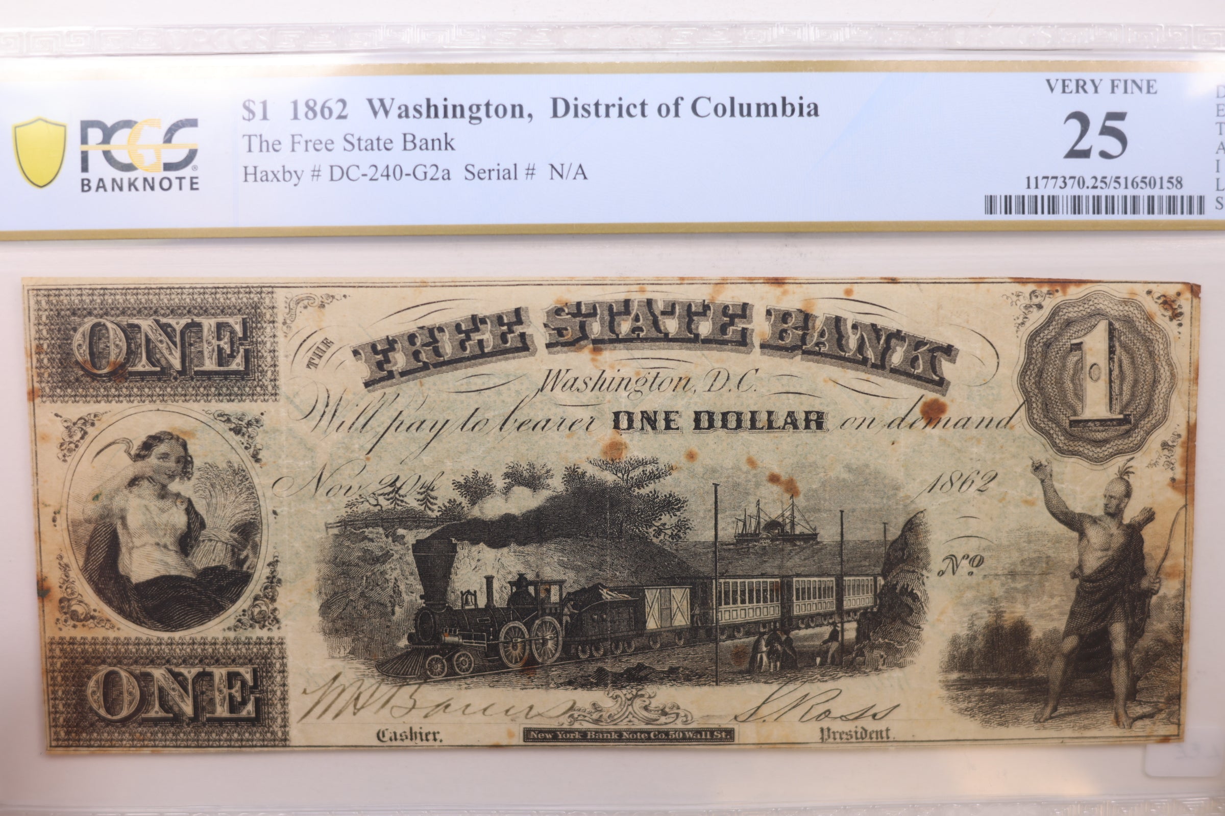 1862 $1, The State Bank, Washington, D.C., Obsolete Note, PCGS VF-25, STORE #GDC023.