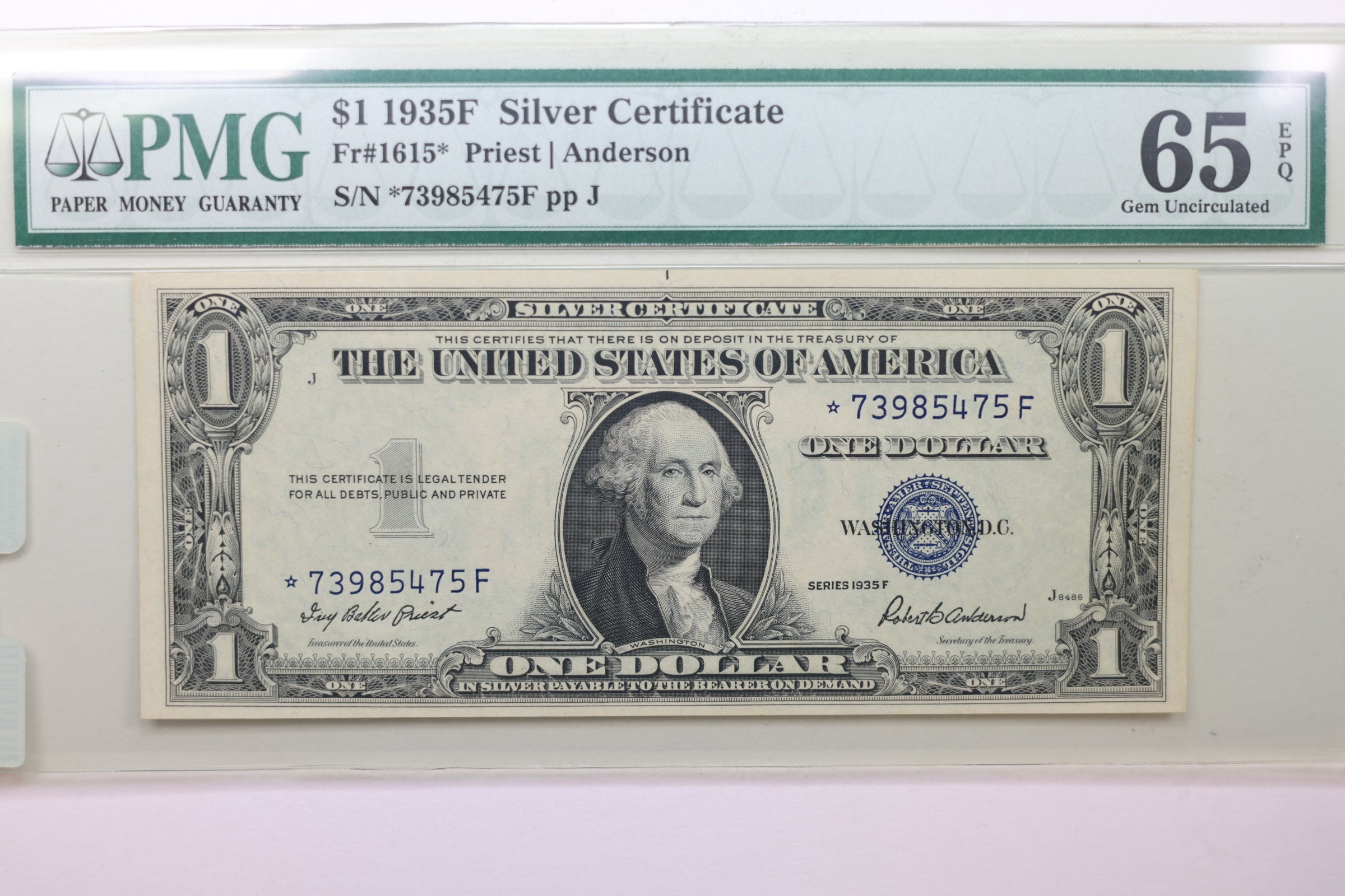 1935-F $1 Silver Certificate, FR #1615*, Star Note., PMG CU65, EPQ., Store #GSSC026