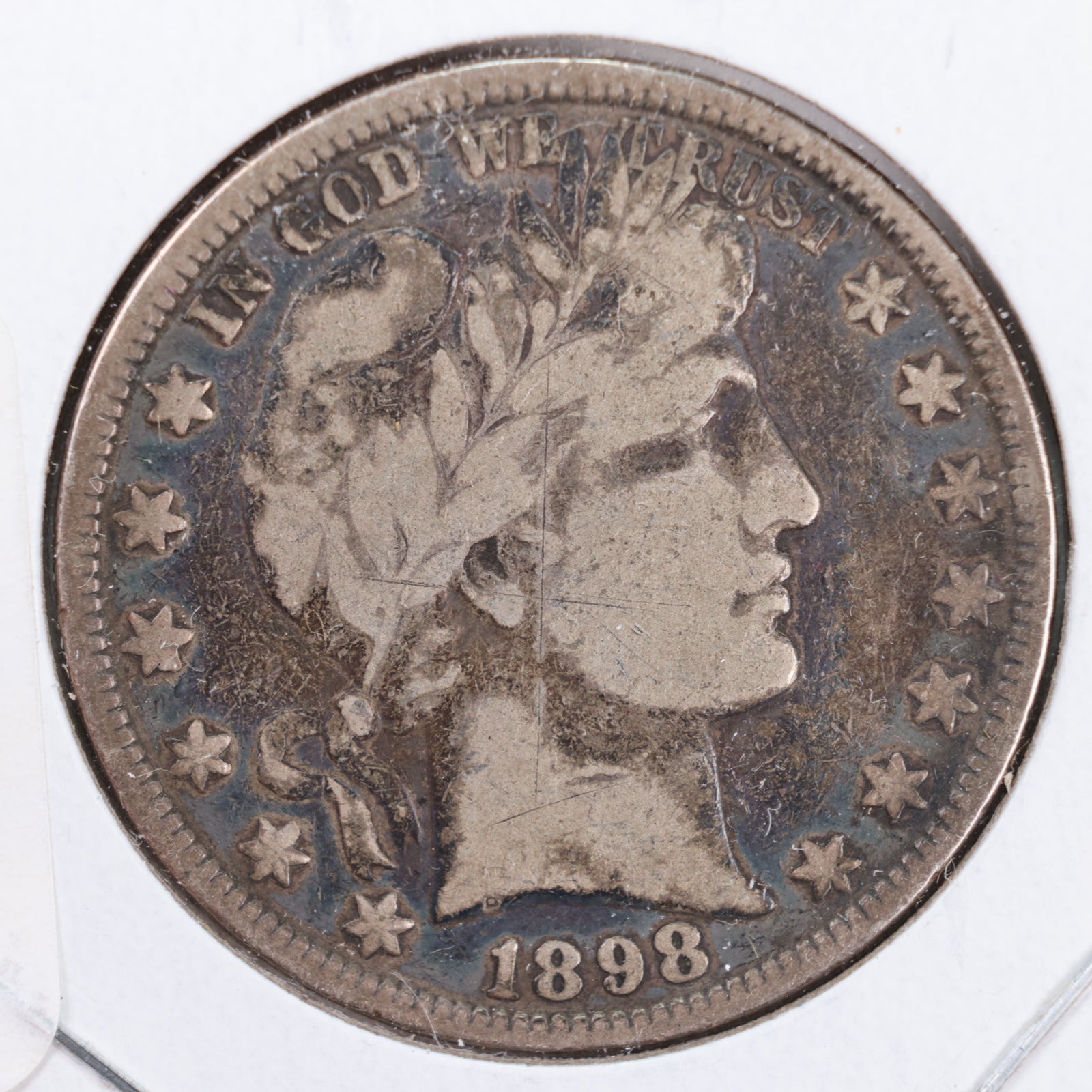 1898 Barber Silver Half Dollar, Very Good+ Circulated Coin, Store #HR005