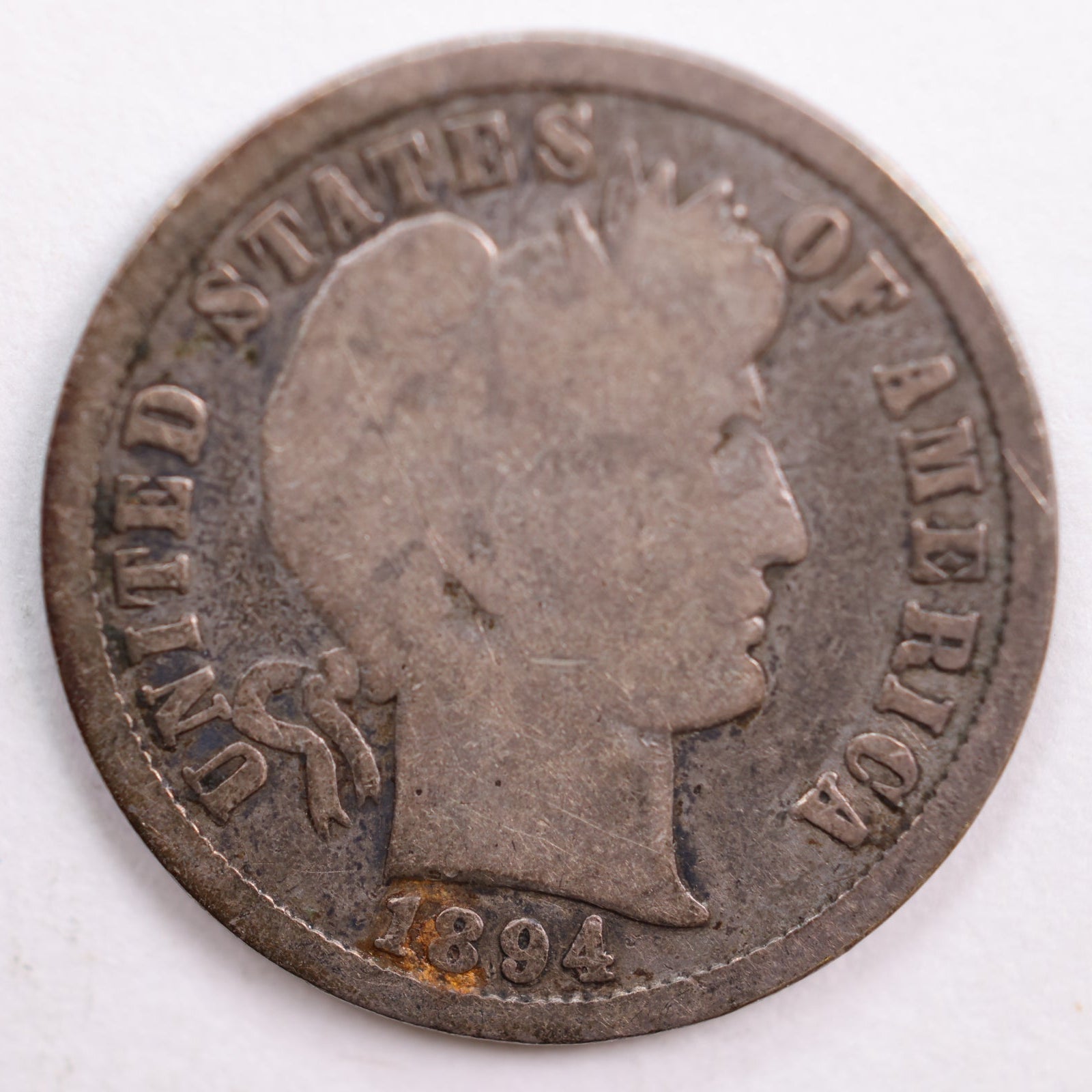 1894 Barber Silver Dime, Very Good Circulated Coin, Store #DE0514