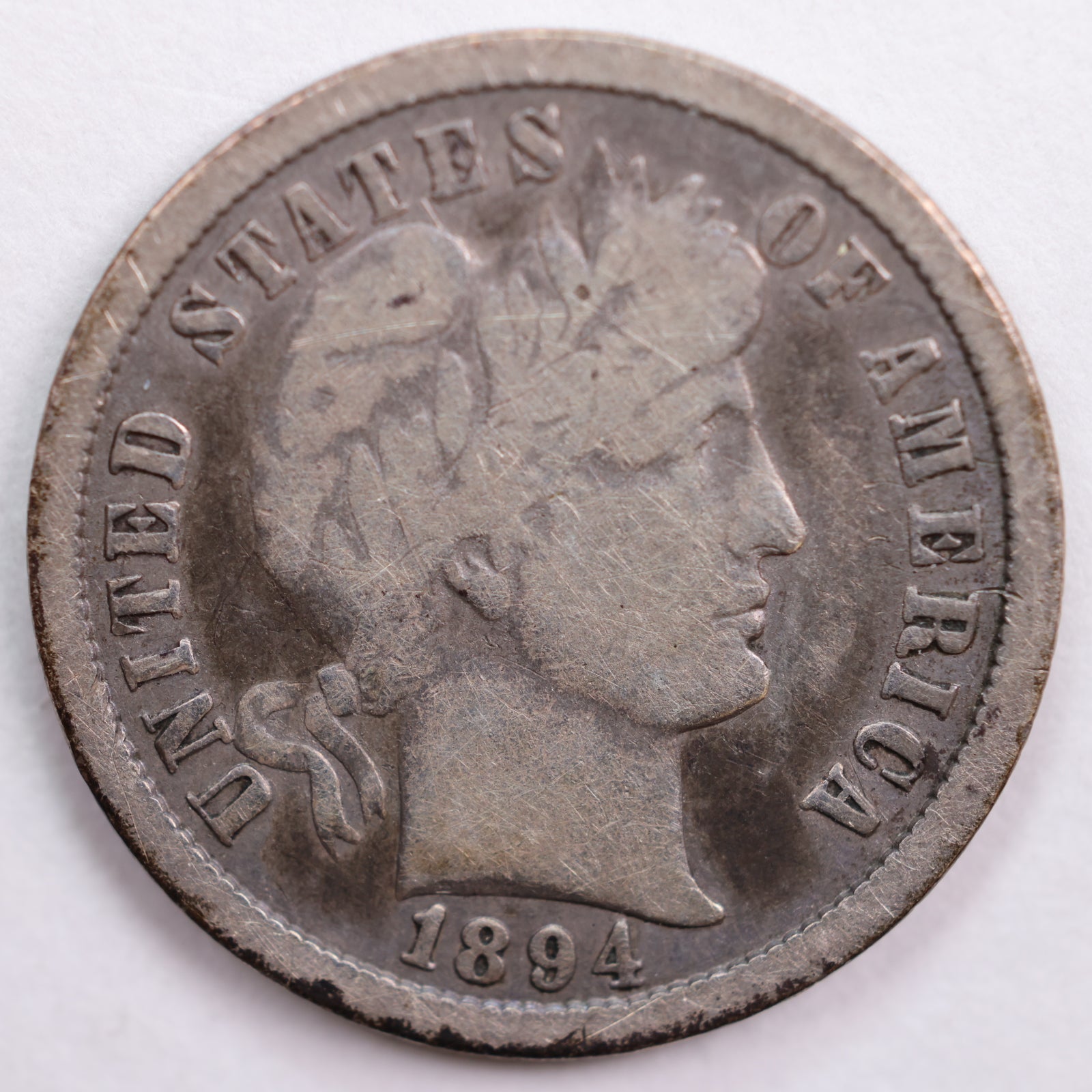 1894-O Barber Silver Dime, Very Good+ Circulated Coin, Store #DE0513