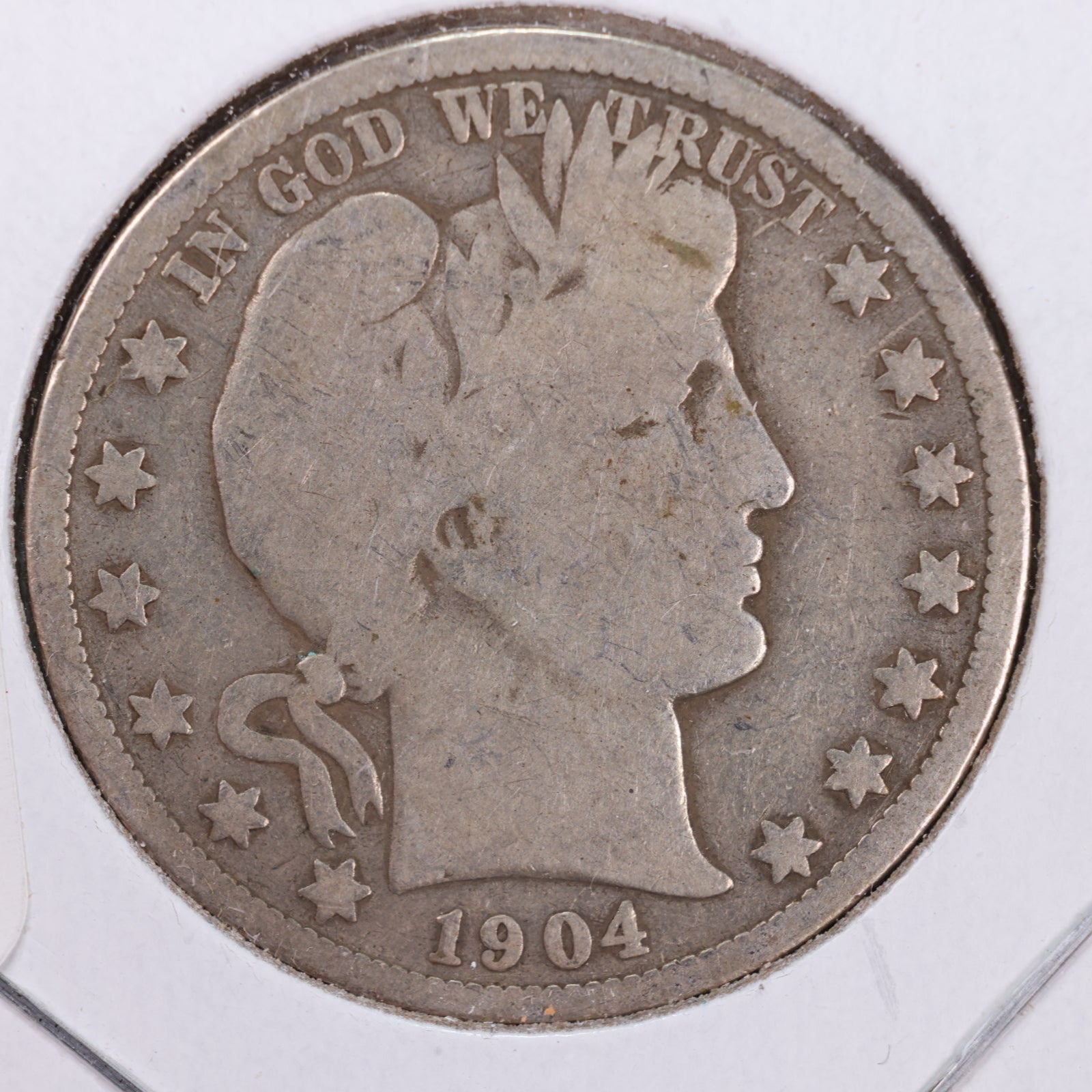 1904-O Barber Silver Half Dollar, Very Good Circulated Coin, Store #HR086