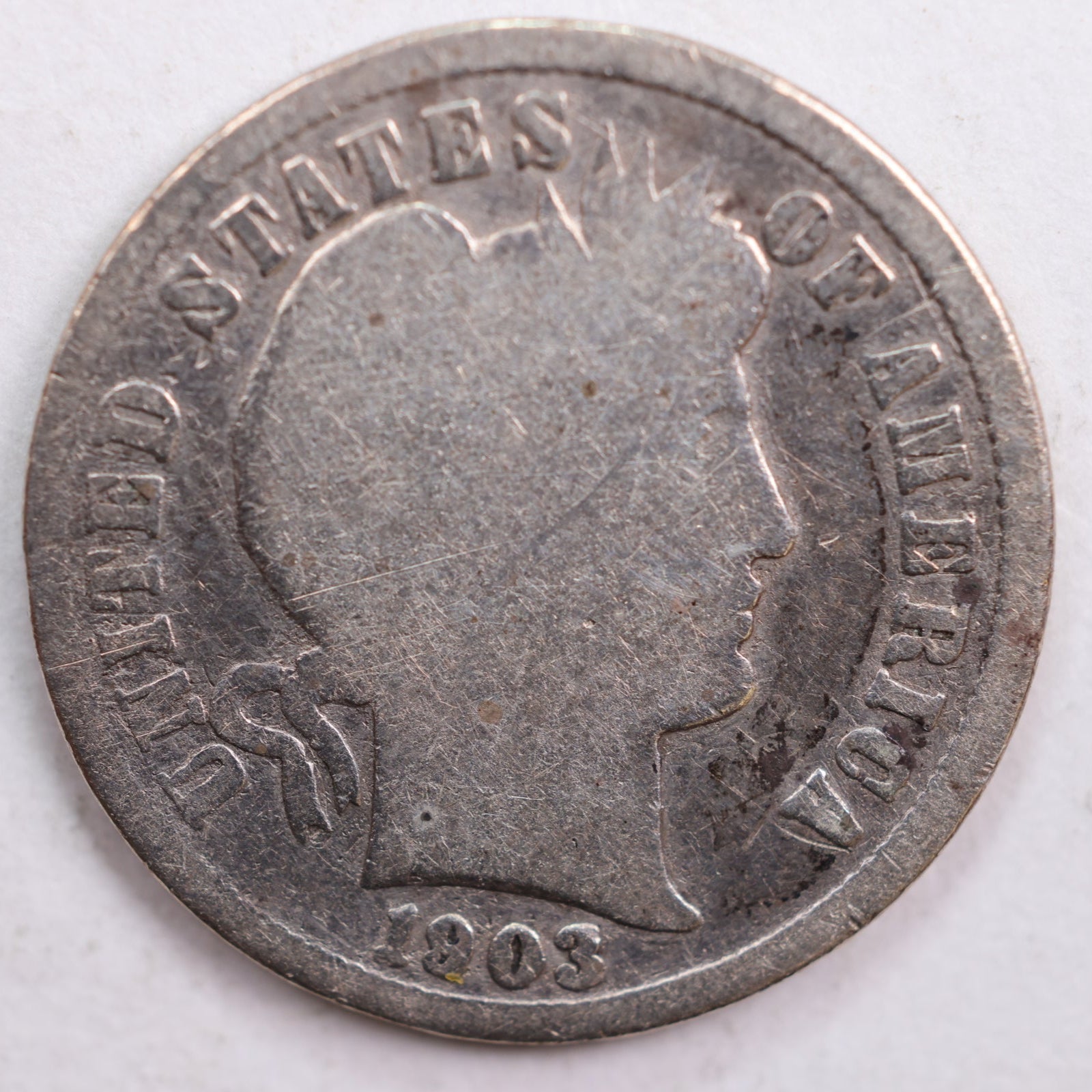 1903-S Barber Silver Dime, Abt Good Circulated Coin, Store #DE0480