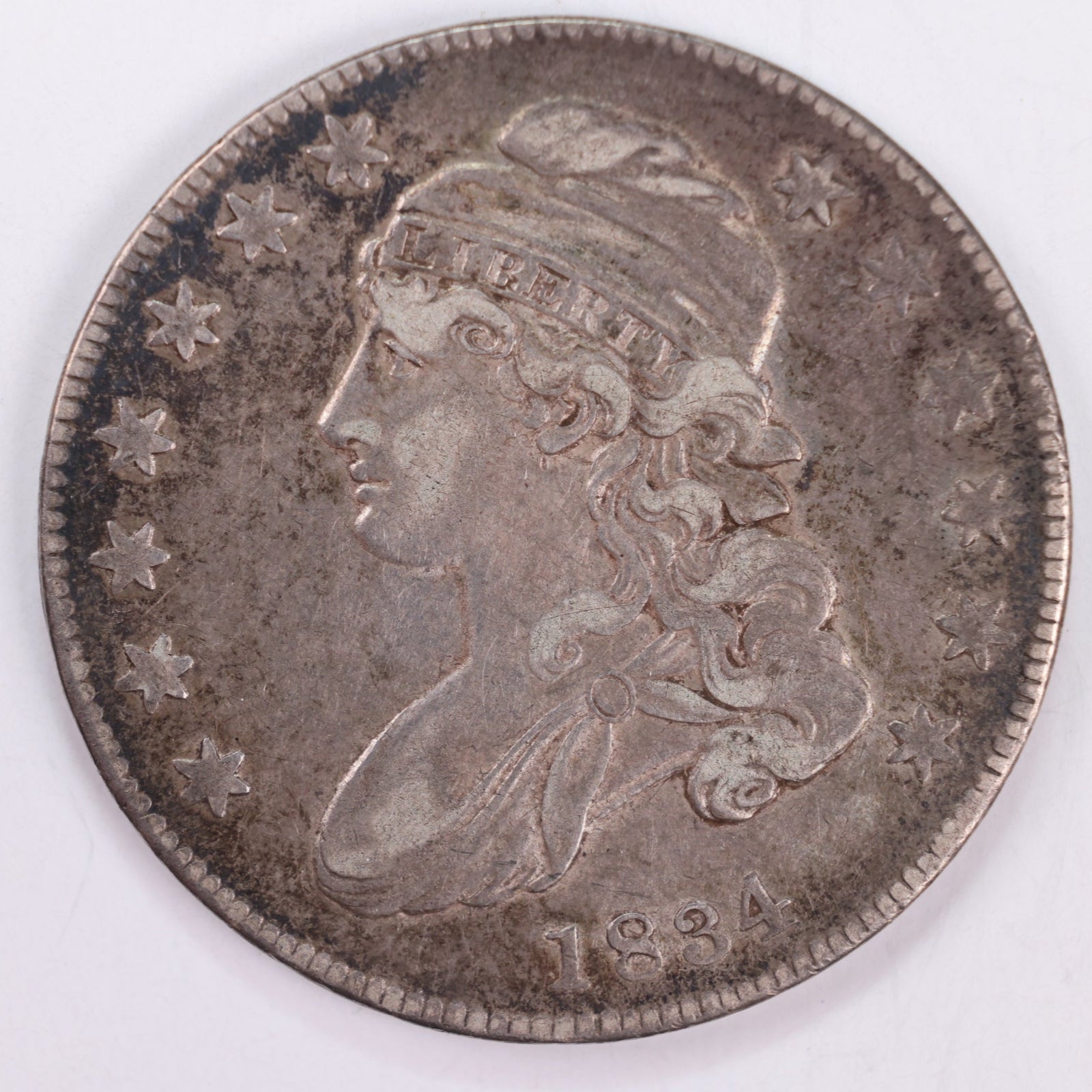 1834 Cap Bust Silver Half Dollar, Extra Fine Circulated Coin, Store #HR098