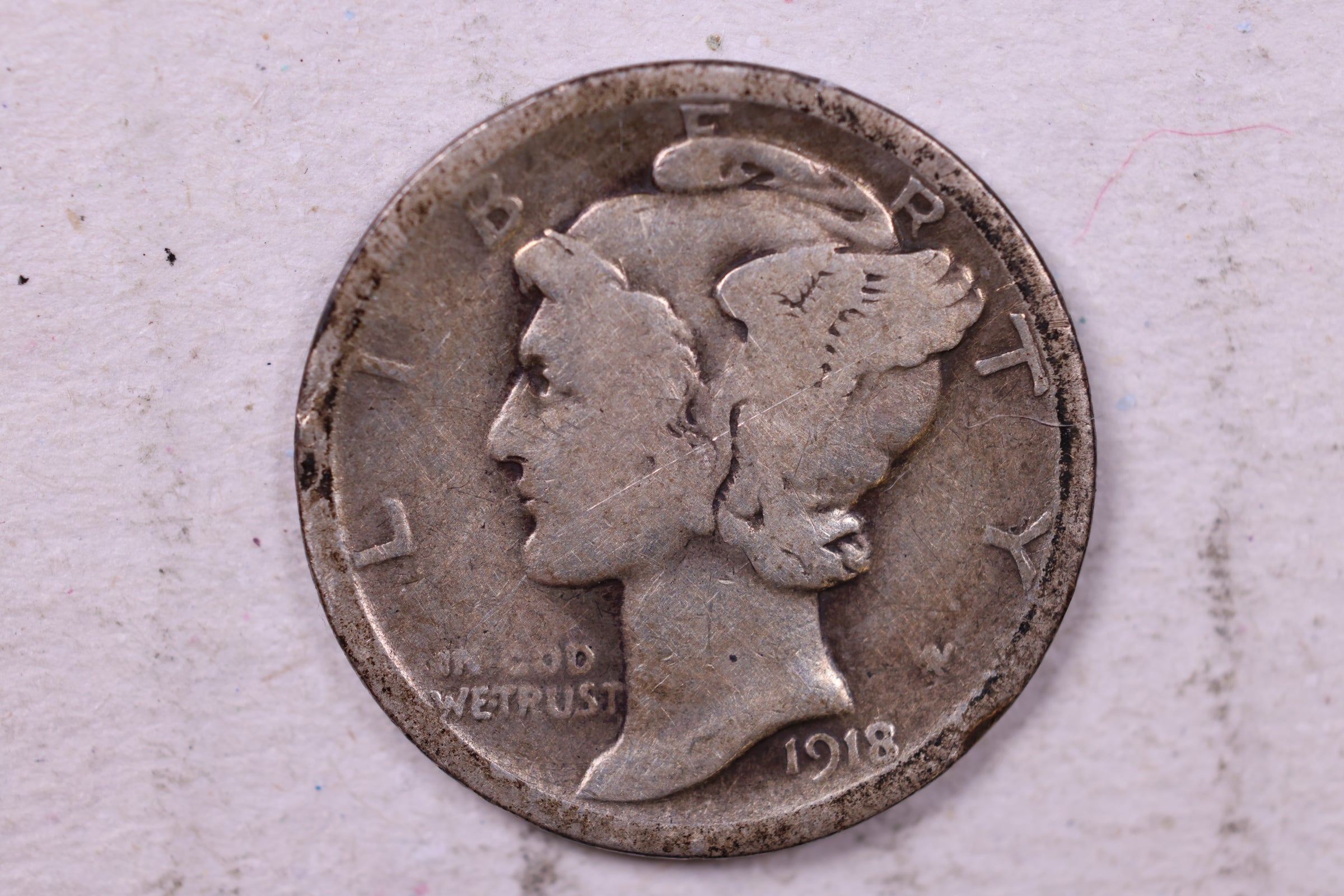 1918 Mercury Silver Dime., Very Good., Store #19734