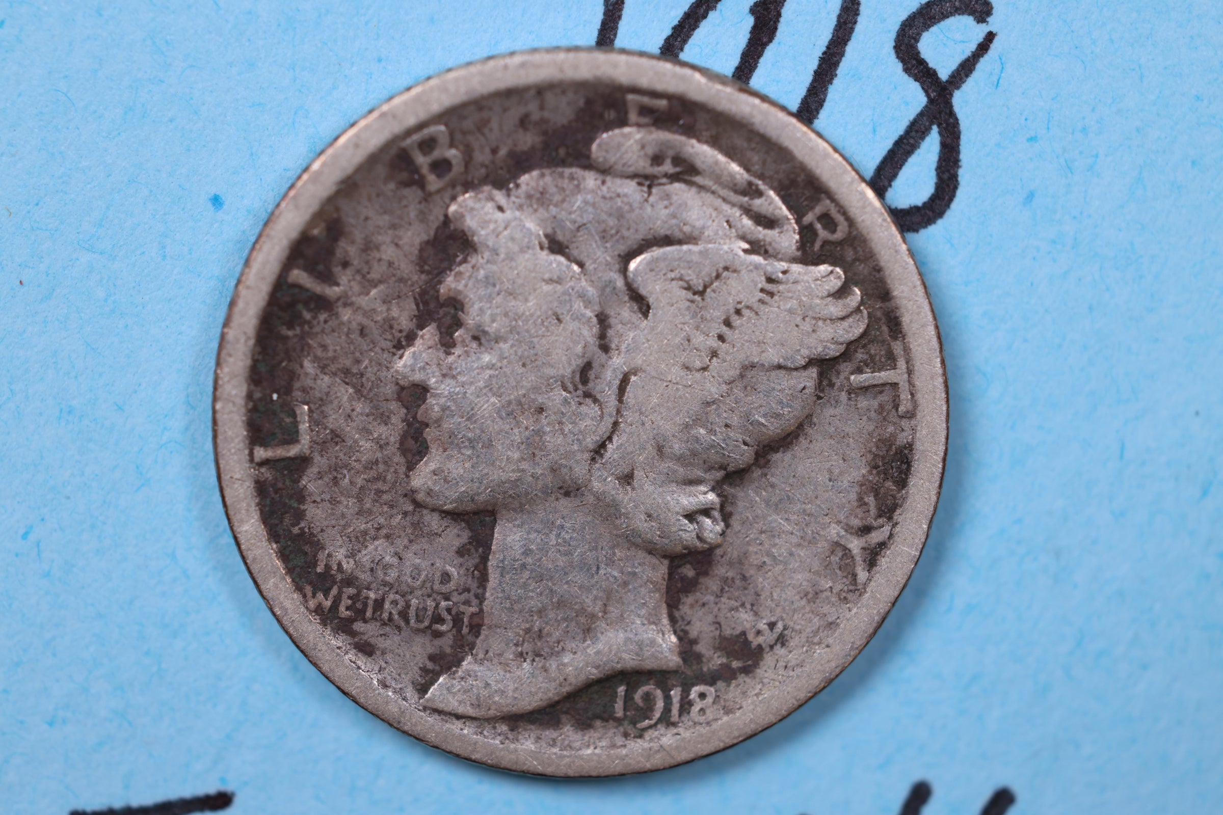 1918 Mercury Silver Dime., Very Good., Store #19735