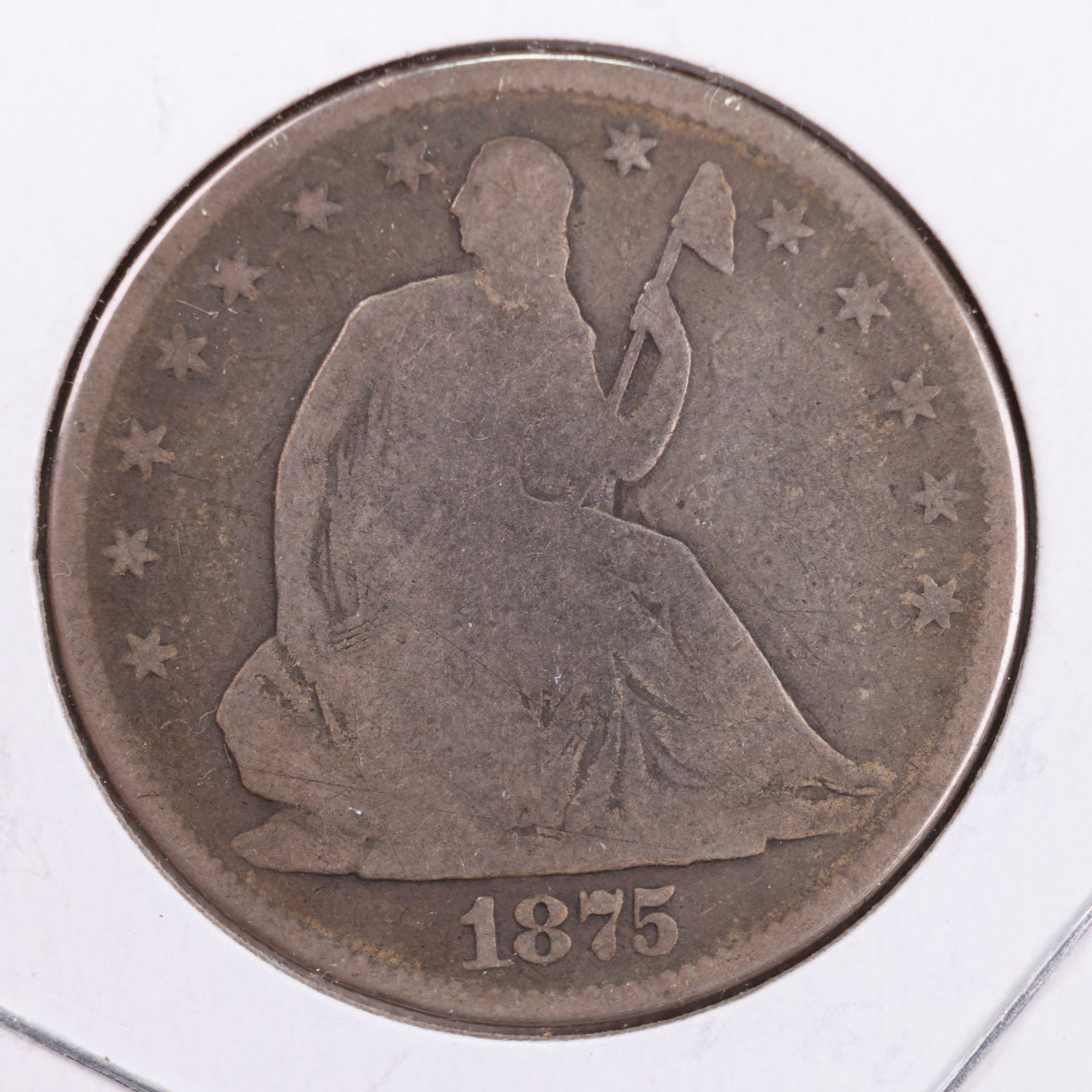 1875 Seated Liberty Silver Half Dollar, Very Good+ Circulated Coin, Store #HR112