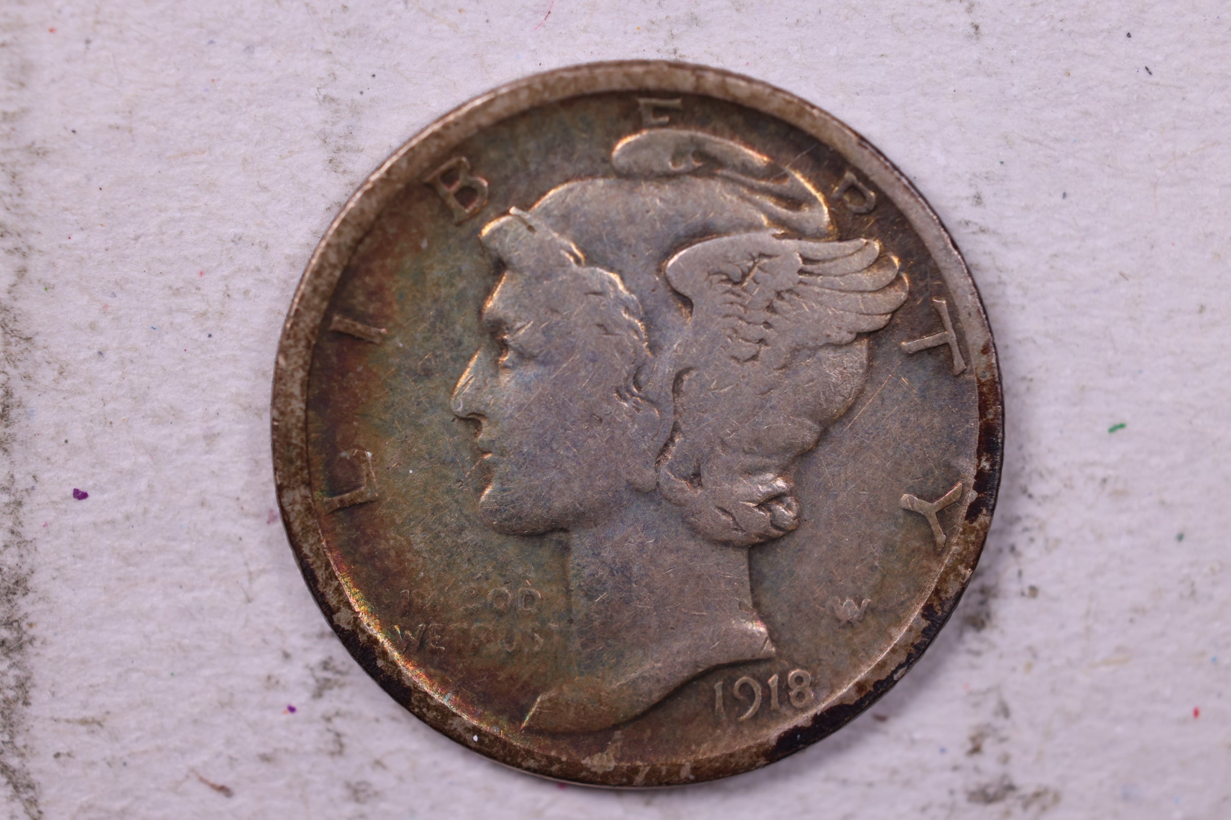 1918-D Mercury Silver Dime., Fine., Store #19743
