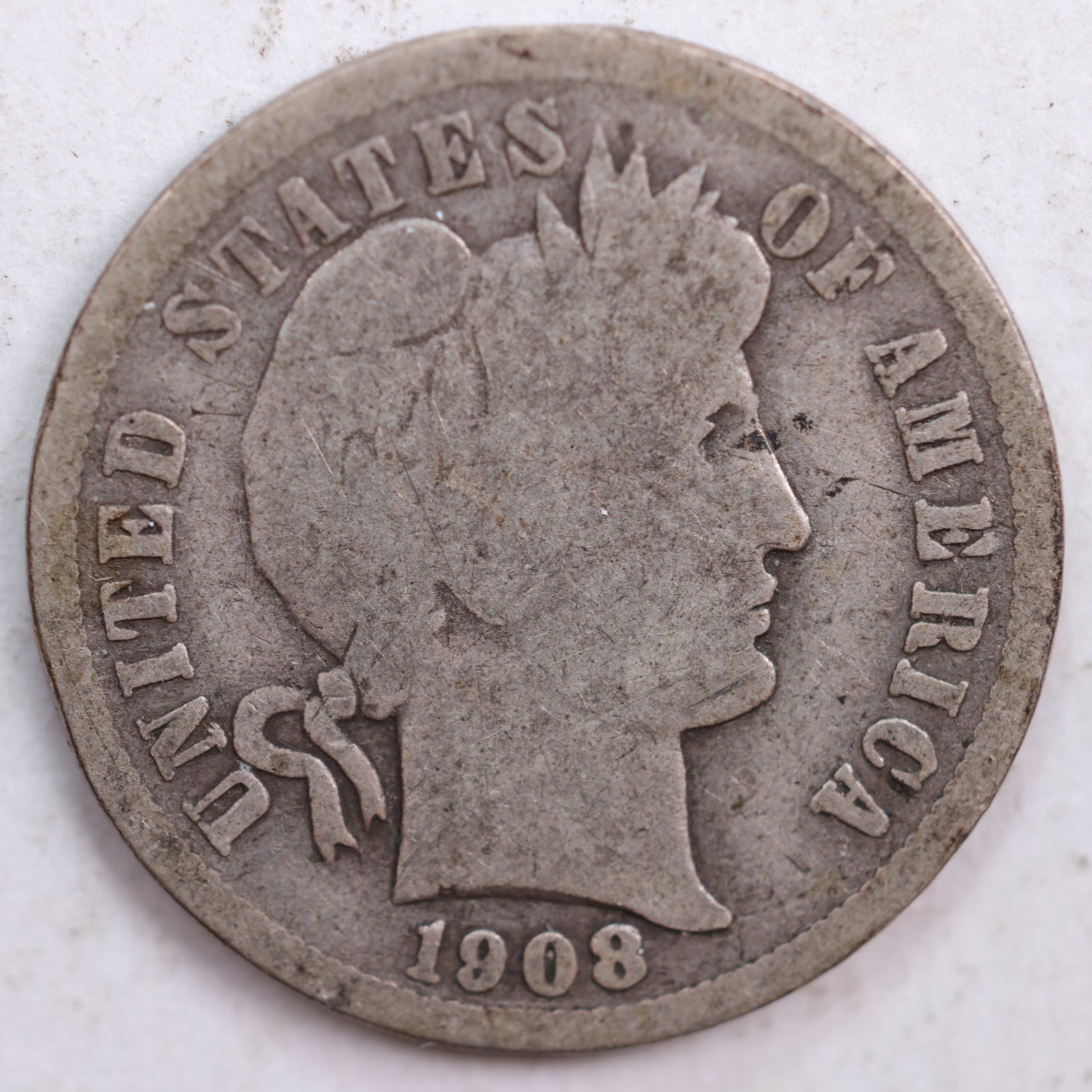 1908 Barber Dime, Good Circulated Coin, Store #DE0448