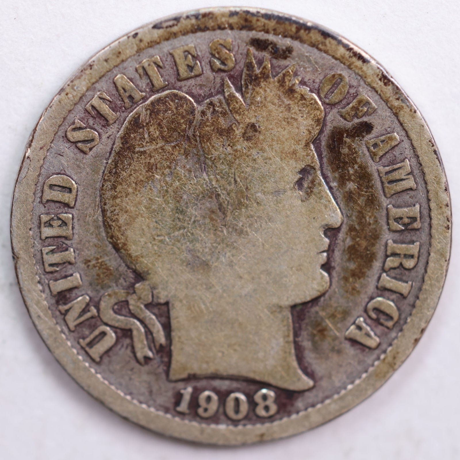 1908-D Barber Dime, Good Circulated Coin, Store #DE0445