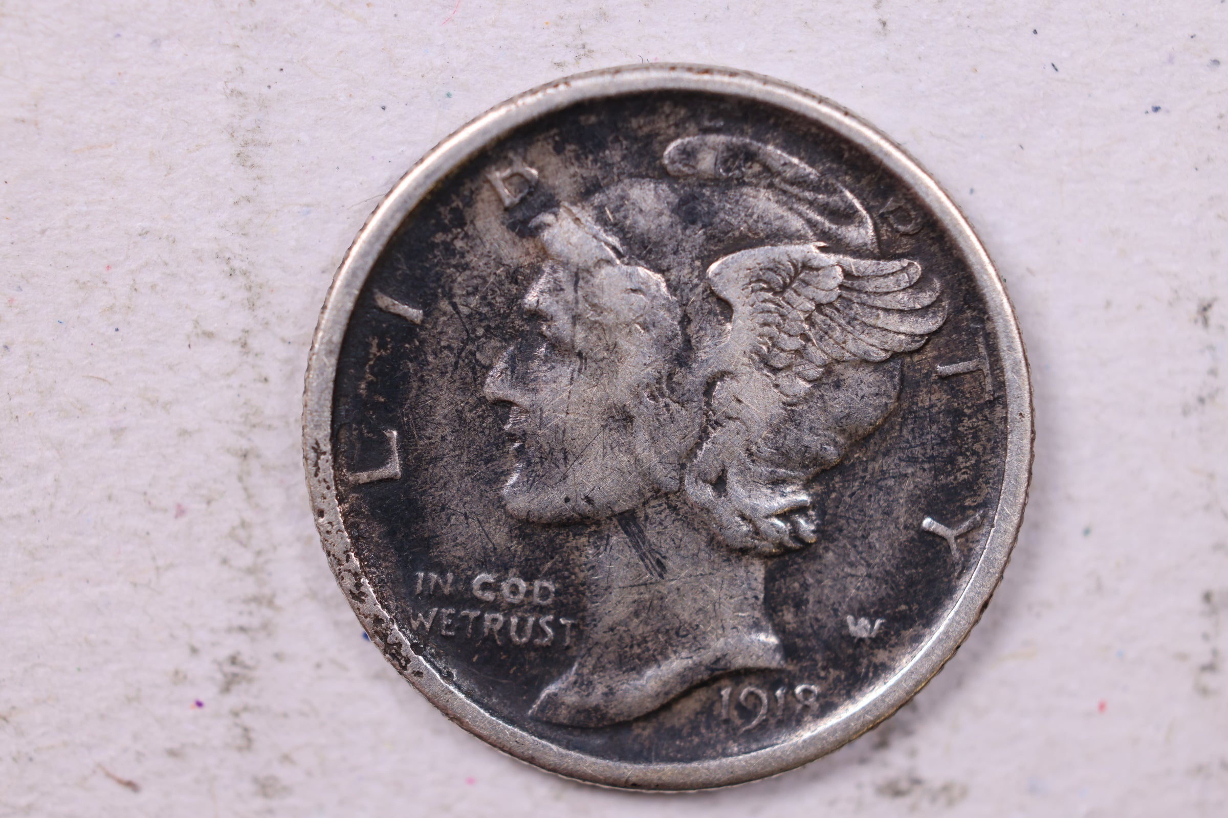 1918-S Mercury Silver Dime., Very Fine., Store #19748