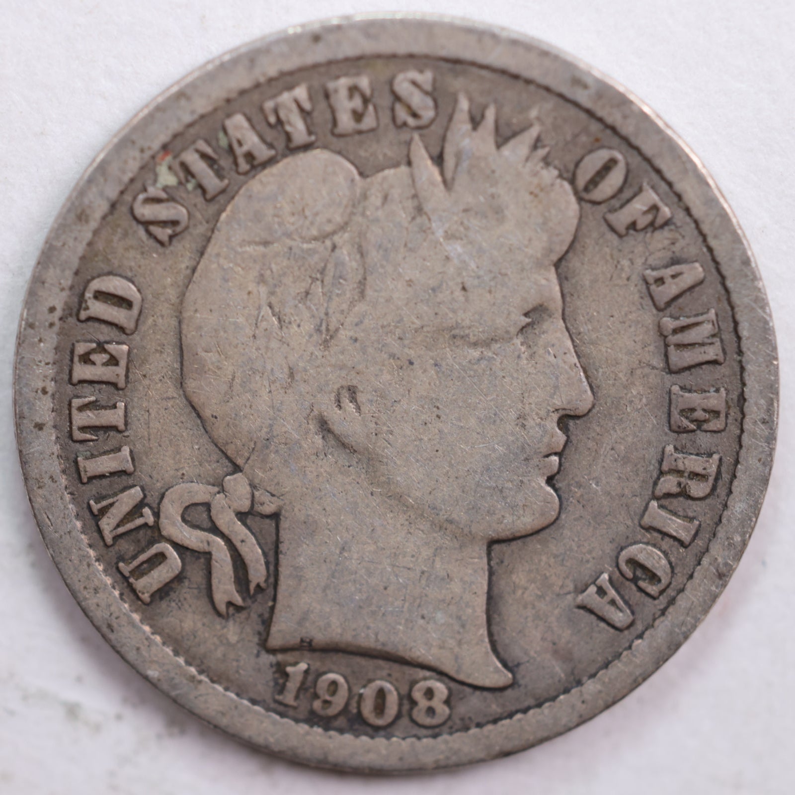 1908-D Barber Dime, Good Circulated Coin, Store #DE0444