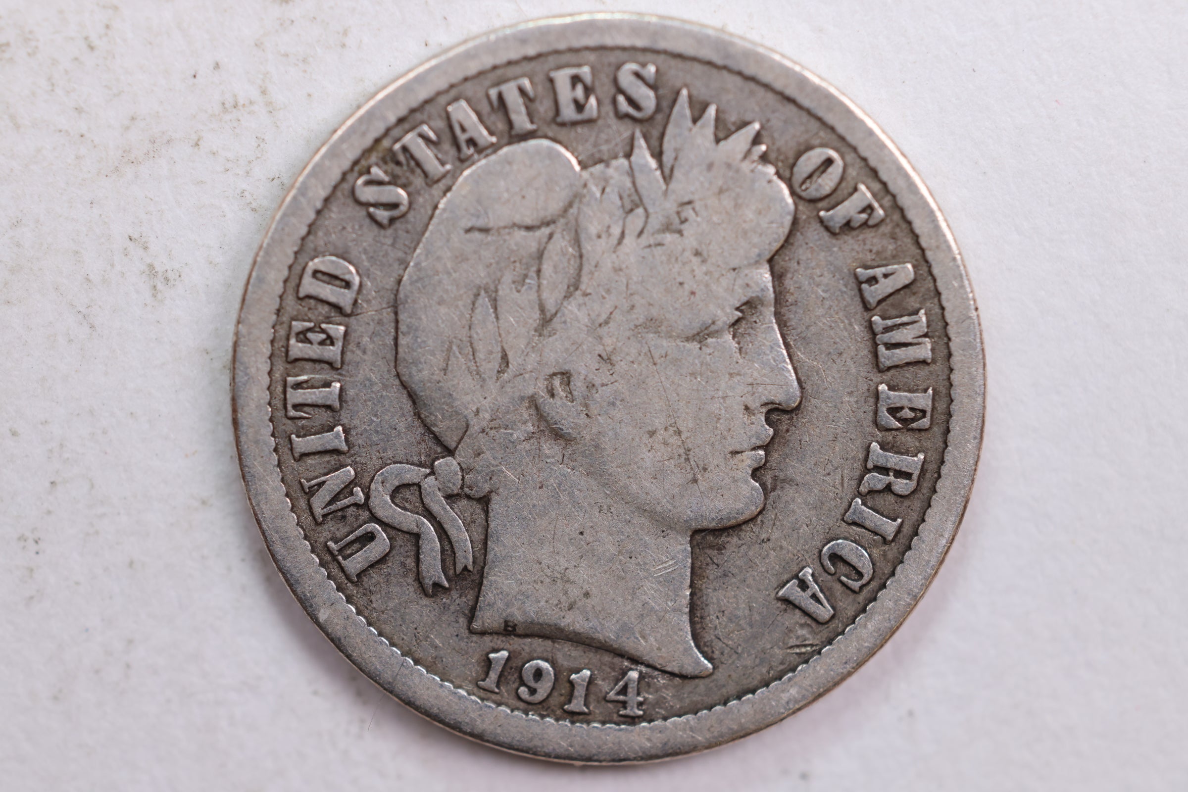 1914-S Barber Silver Dime, Very Good Circulated Coin, Store #DE0414