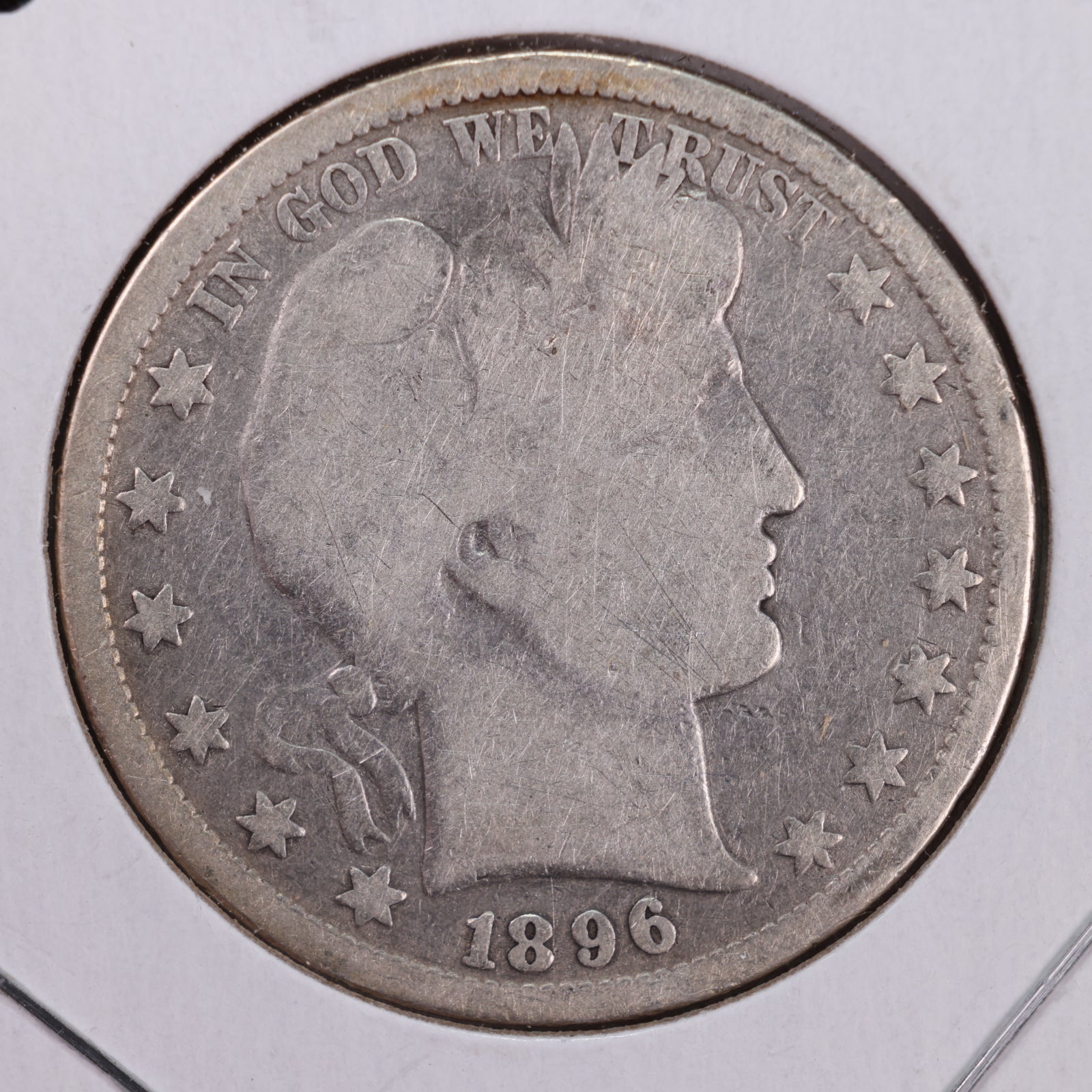 1896 Barber Silver Half Dollar, Net Good Circulated Coin, Store #HR156