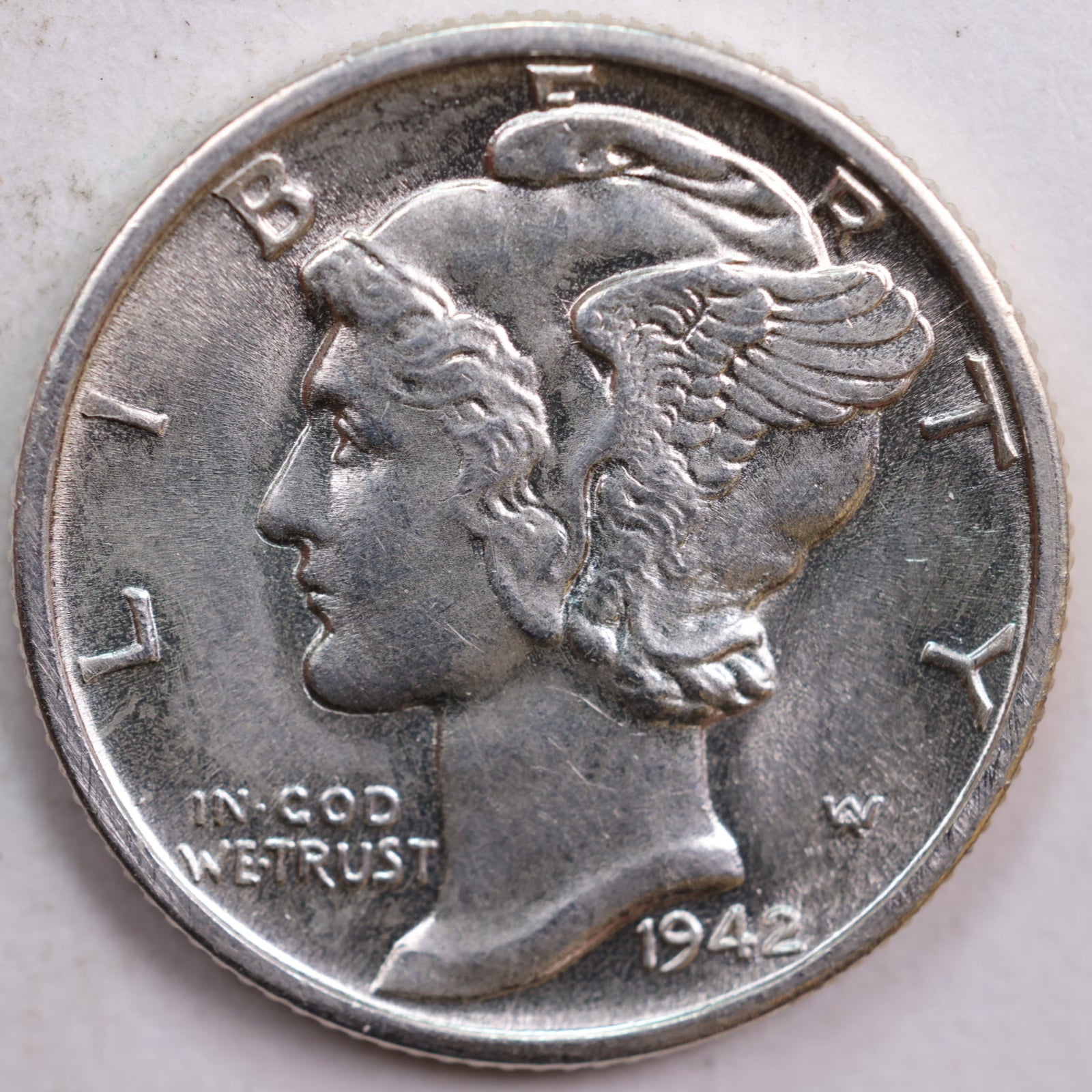 1942-D Mercury Dime, Mint State Uncirculated Coin, Store #DE0413