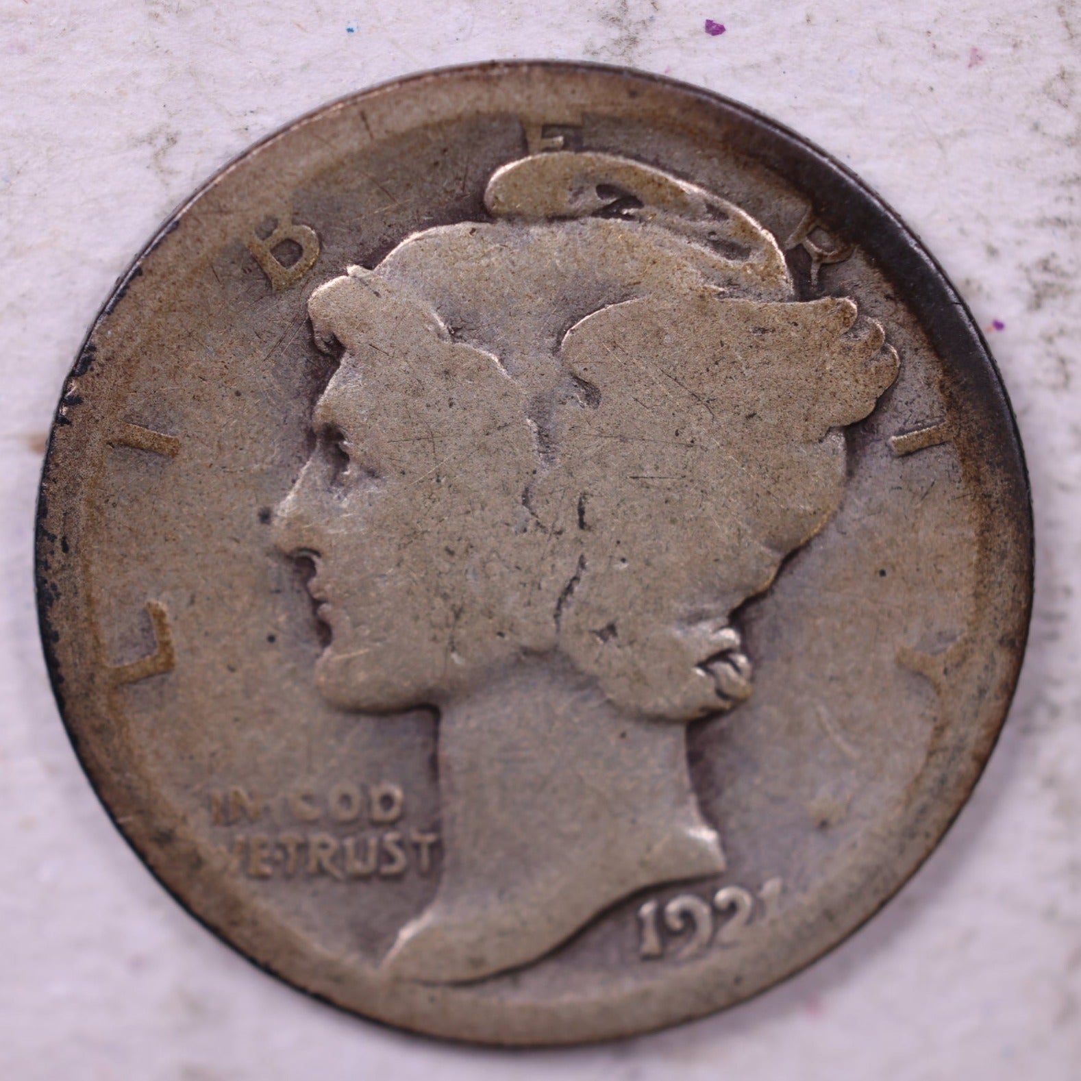 1921 Mercury Silver Dime., About Good., Store #19825