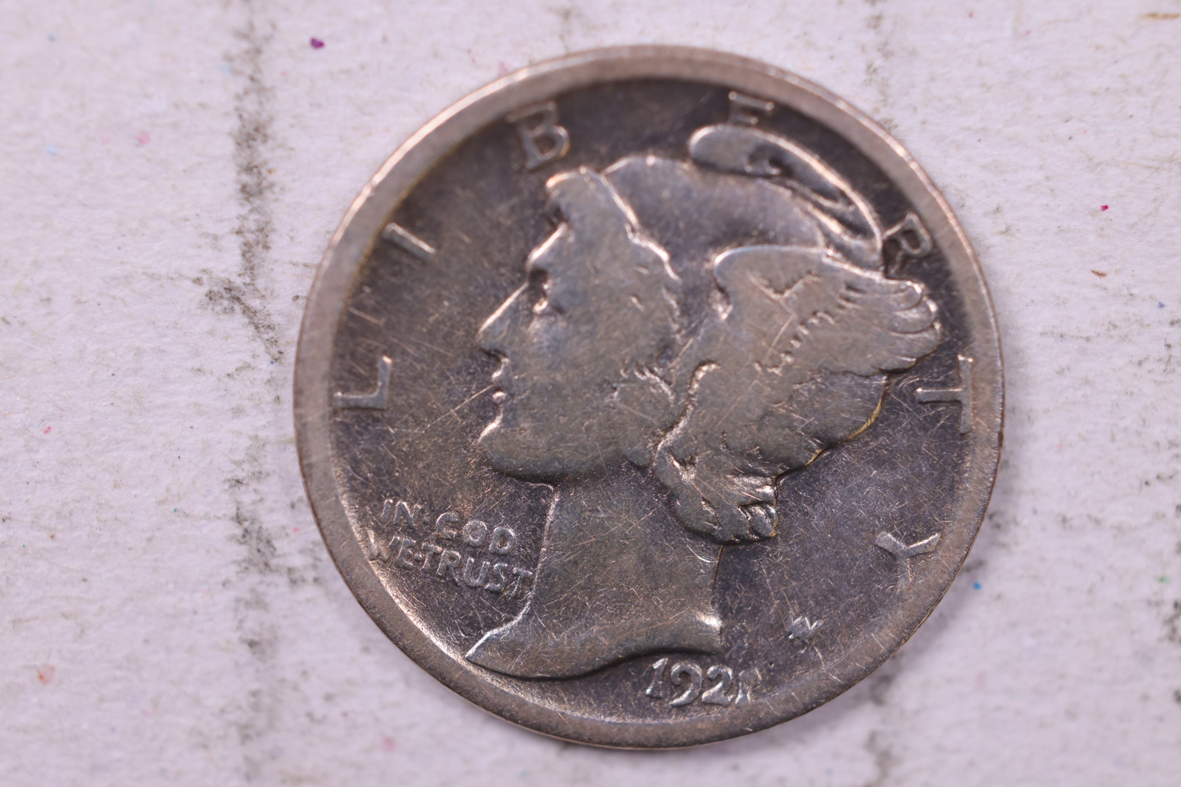 1921-D Mercury Silver Dime., Very Good, Store #19833