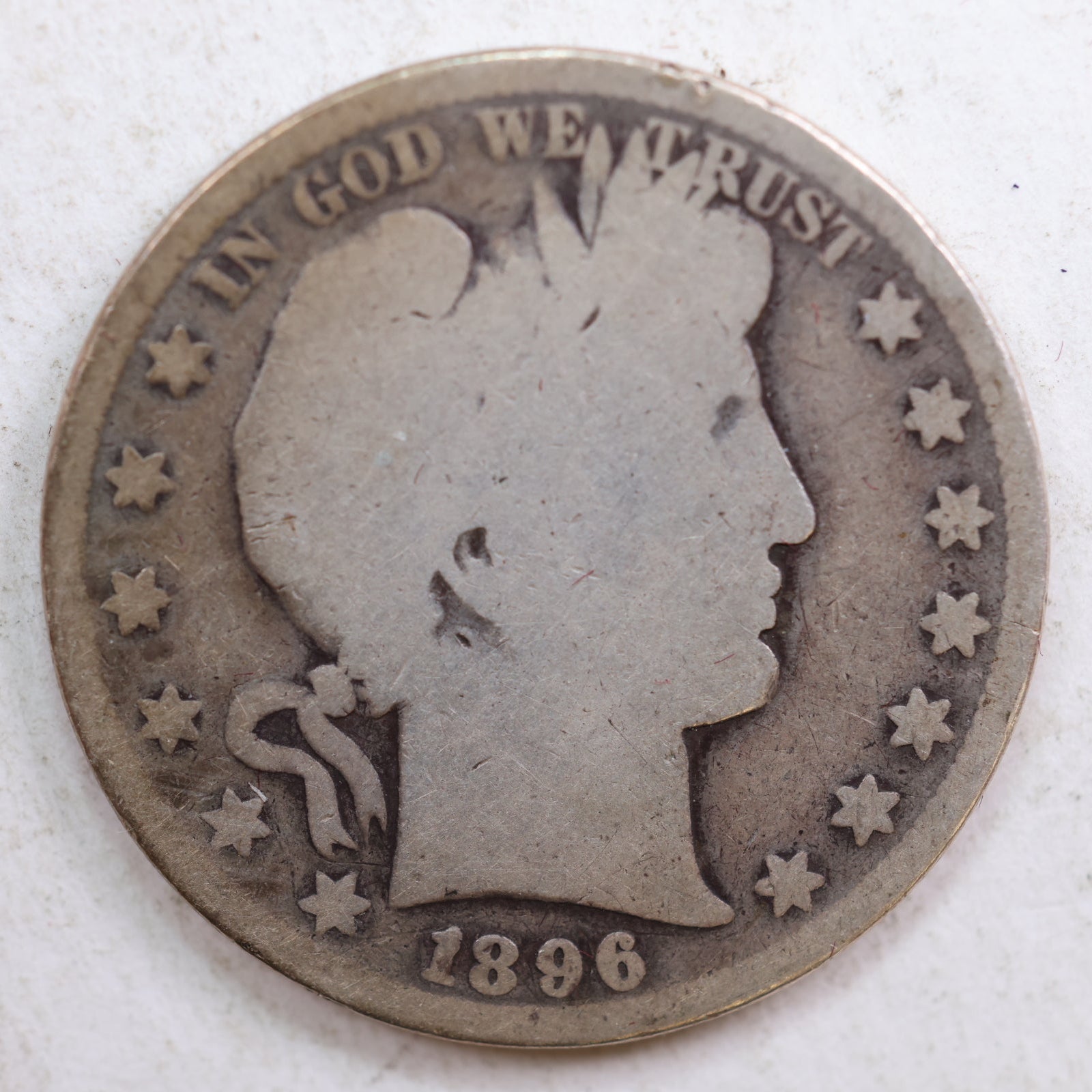 1896 Barber Silver Half Dollar, Good Circulated Coin, Store #HR0775