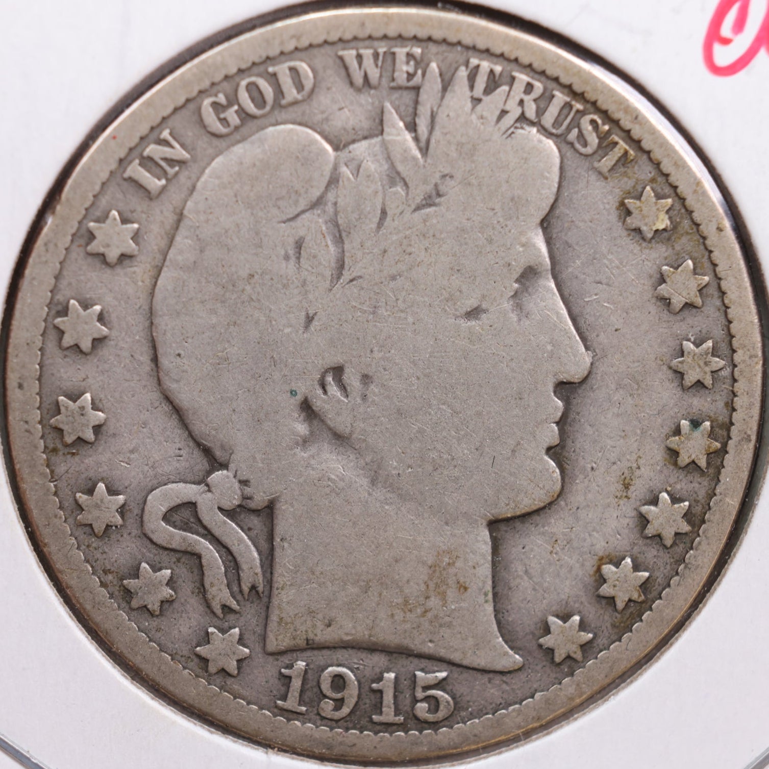 1915 Barber Half Dollar, Good+ Circulated Coin, Store #HR0709