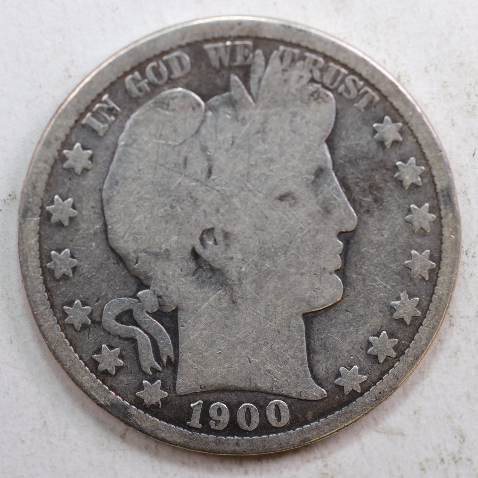 1900-S Barber Silver Half Dollar, Good Circulated Coin, Store #HR0789