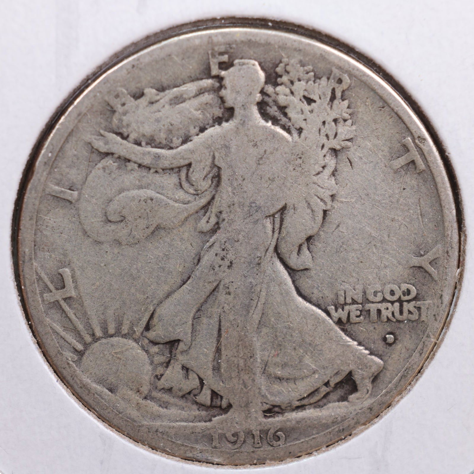 1916-D Walking Liberty Half Dollar, Very Good Circulated Coin, Store #HR0686