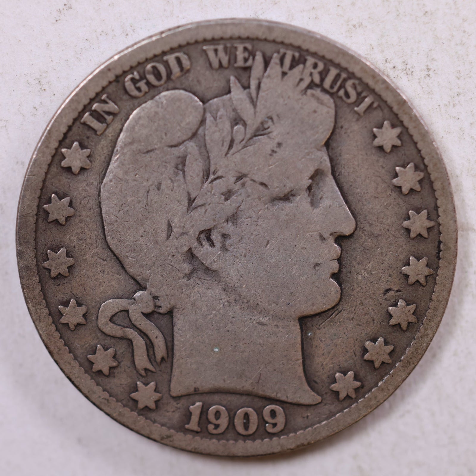 1909-S Barber Silver Half Dollar, Very Good Circulated Coin, Store #HR0817