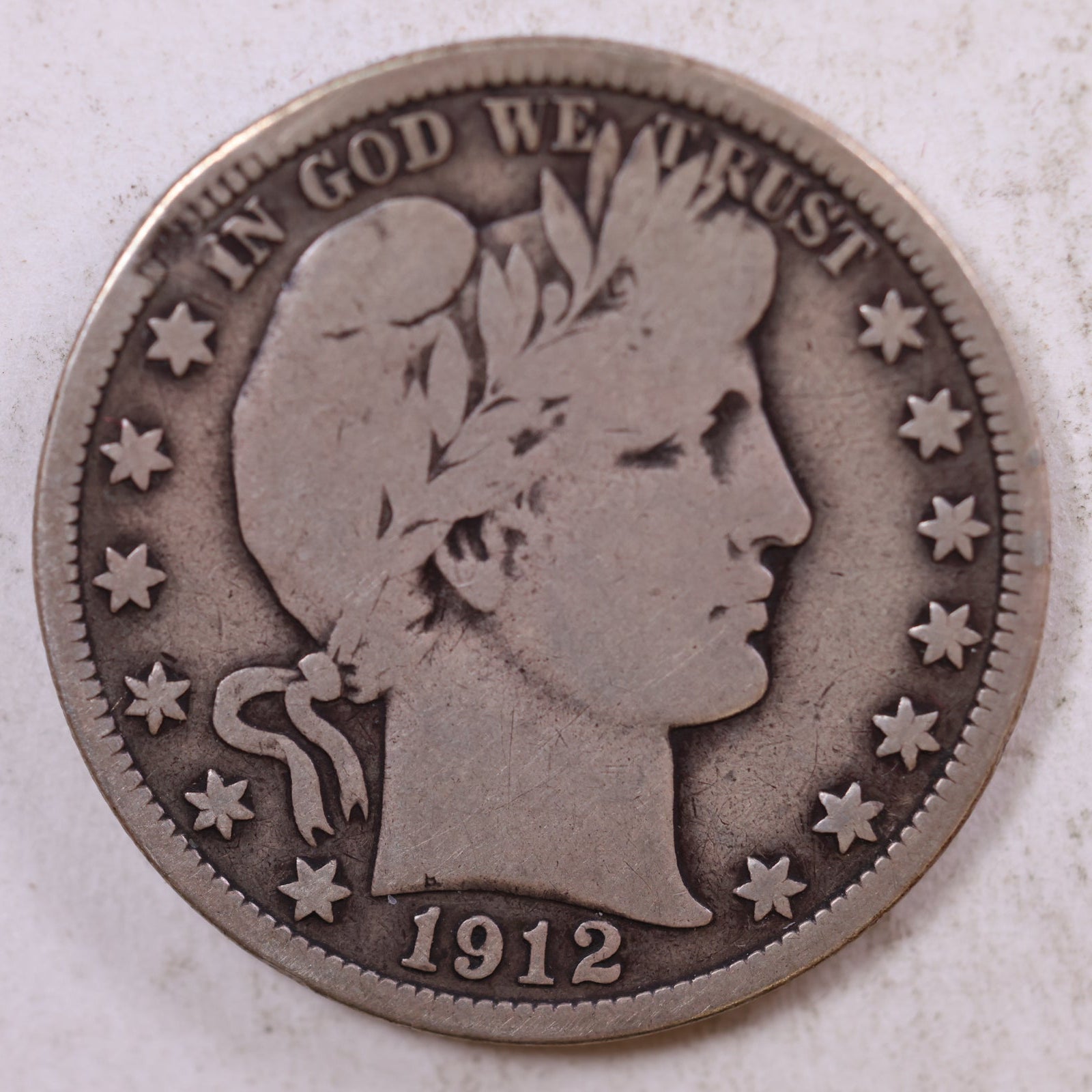 1912 Barber Silver Half Dollar, Very Good+ Circulated Coin, Store #HR0823