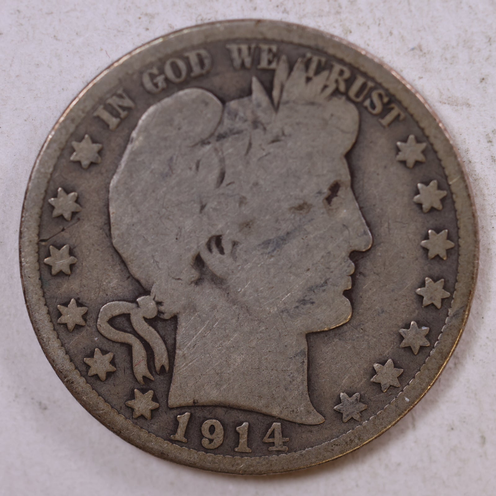 1914 Barber Silver Half Dollar, Good Circulated Coin, Store #HR0829