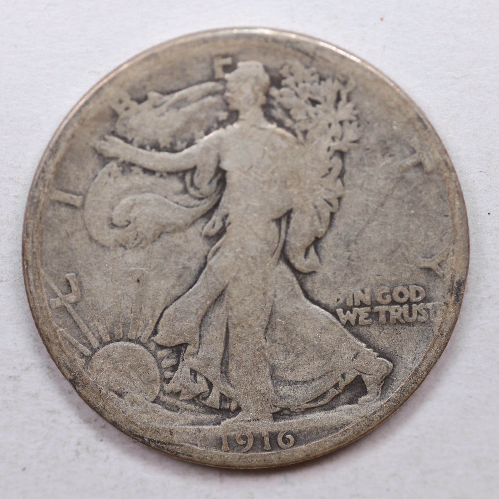 1916 Walking Liberty Silver Half Dollar. Good Circulated Coin. Store Sale #HR0922.